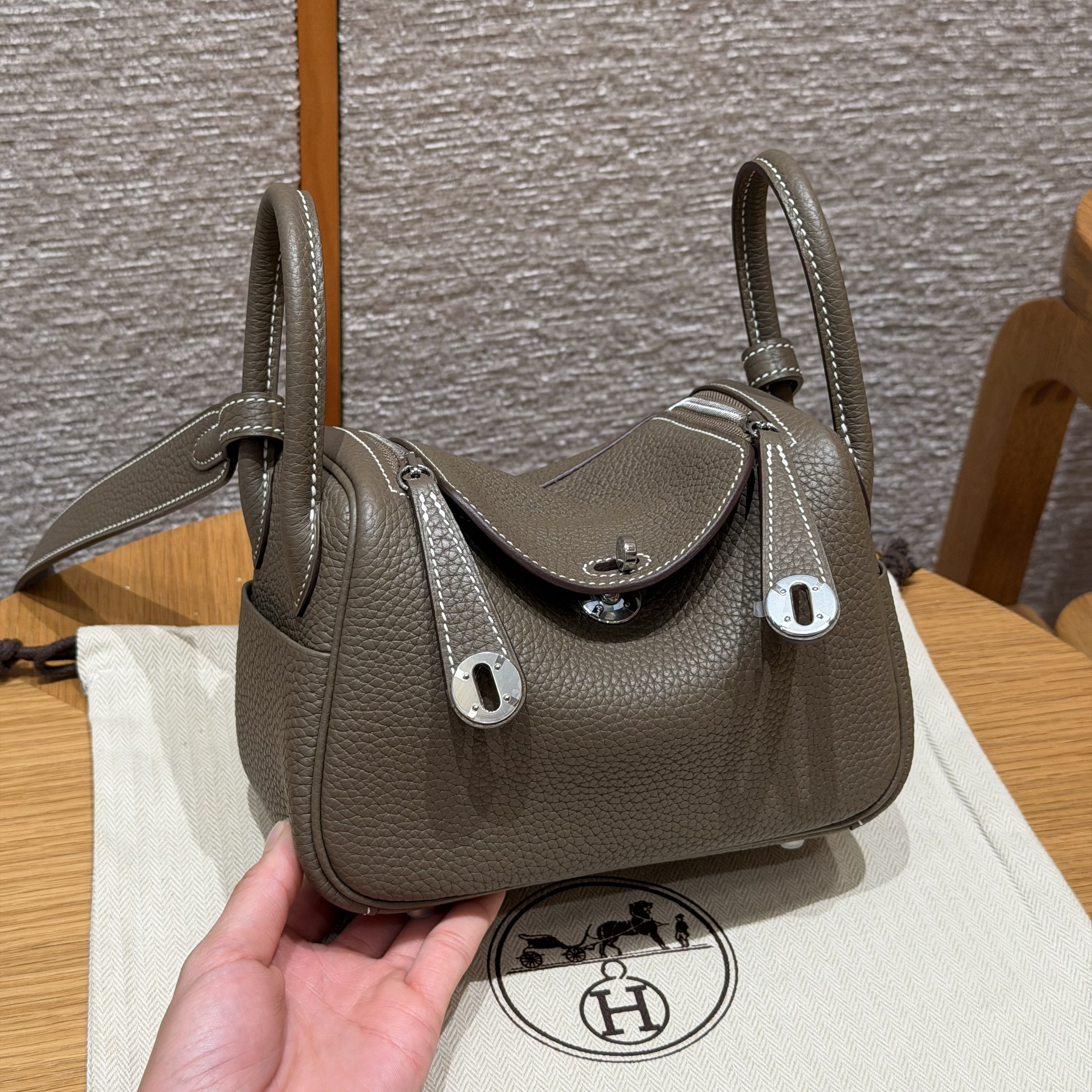 Hermes Etoupe Clemence Mini Lindy 20