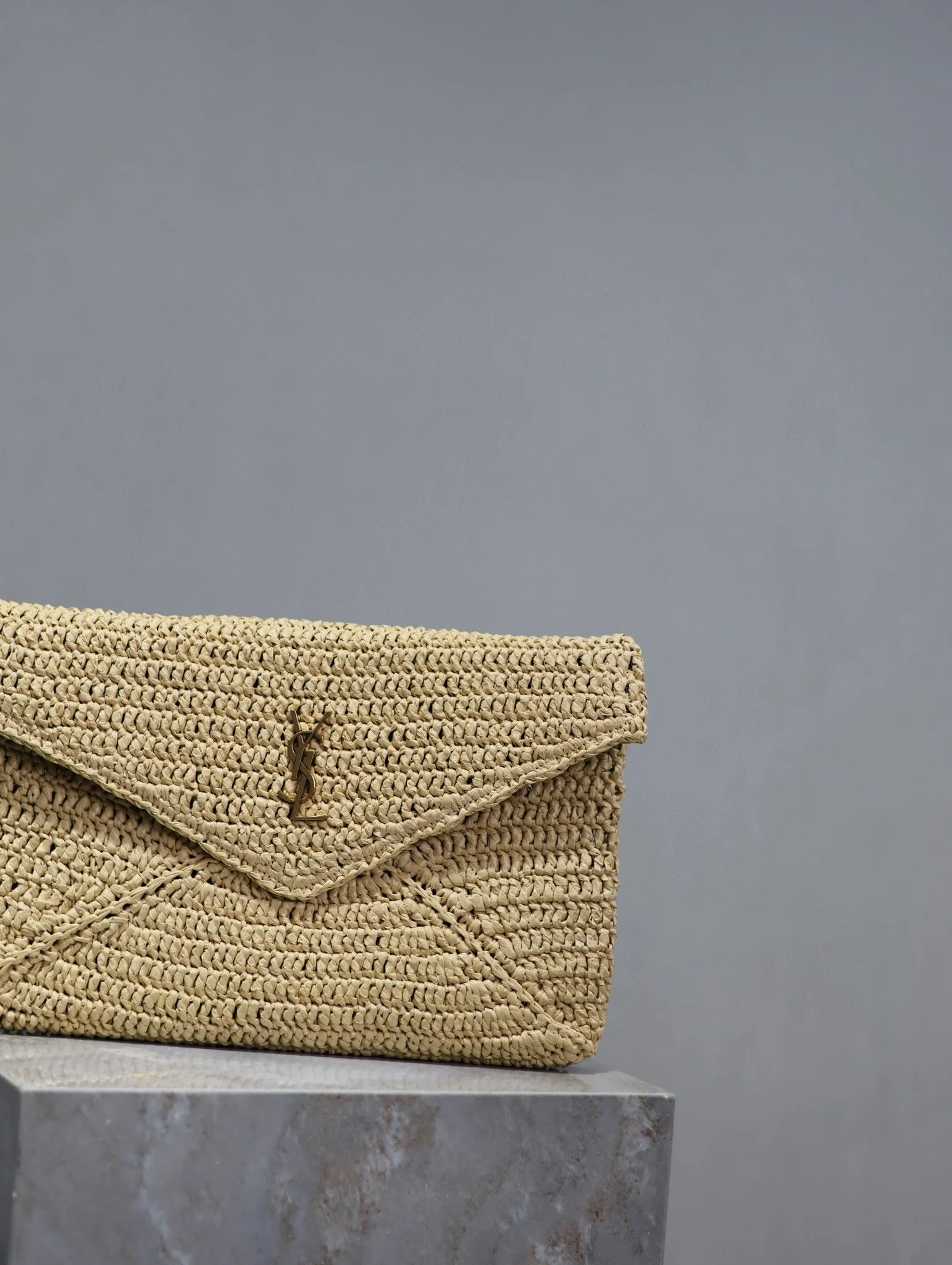 Saint Laurent YSL Envelope Clutch 29cm Beige Raffia Leather