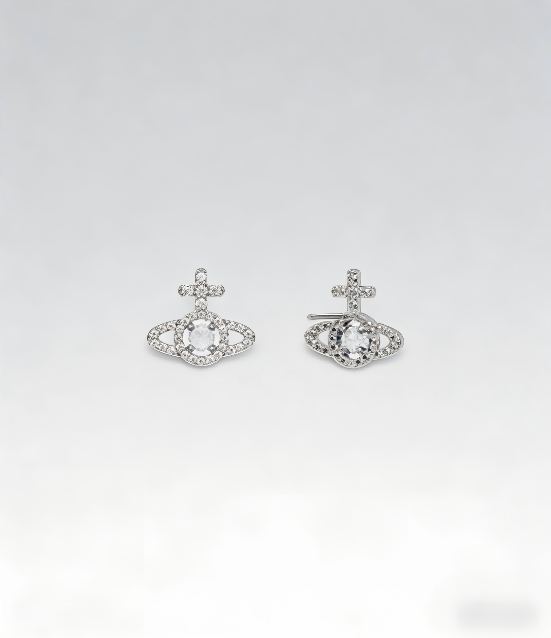 2026 New Vivienne Westwood Style Silver Crystal Saturn Earrings - Dainty Rhinestone Stud Earrings for Women