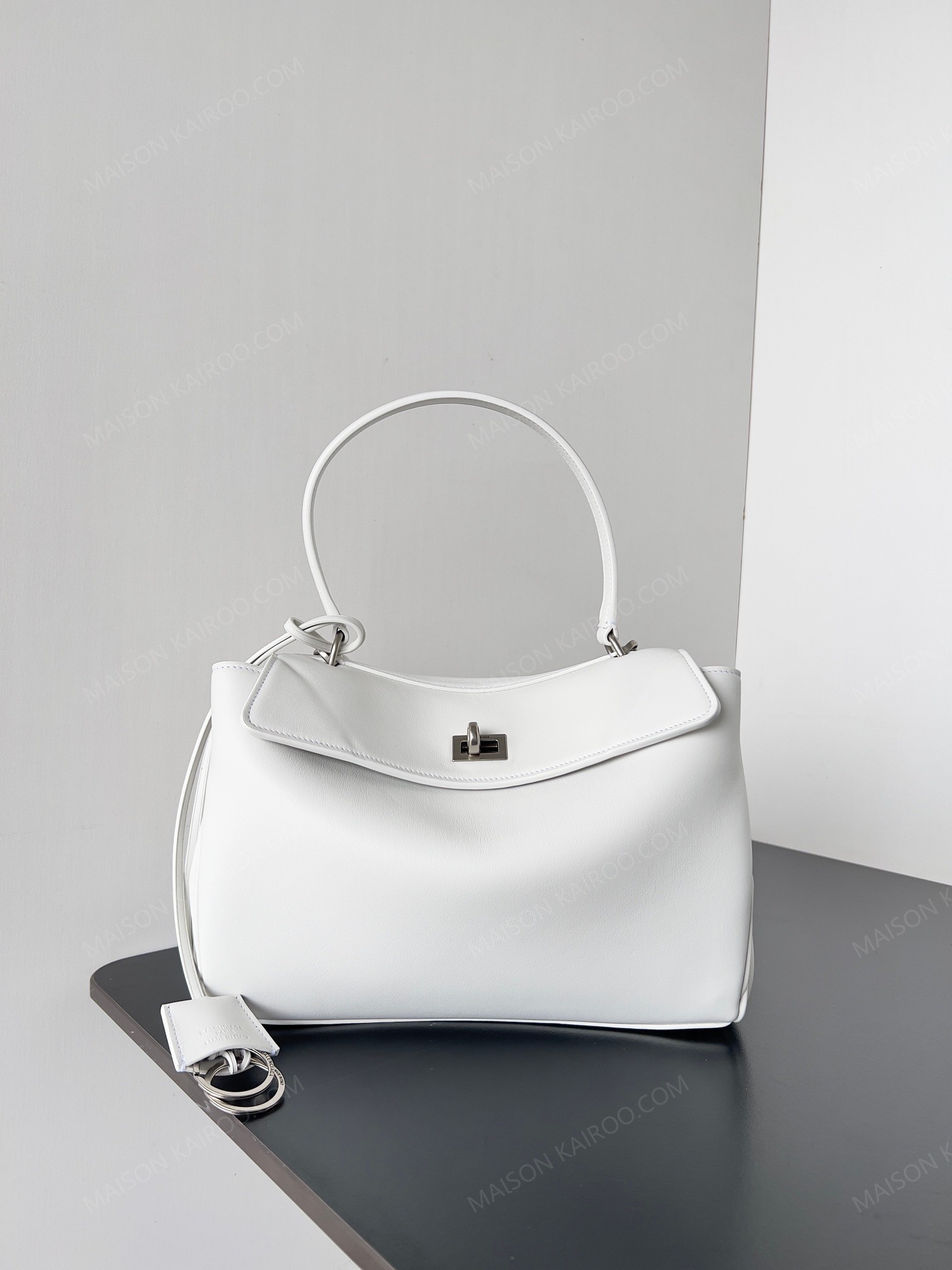 【10A】Balenciaga Rodeo White Slouchy Smooth Leather Turn Lock Kelly Tote Top Handle Bag - KAIROO