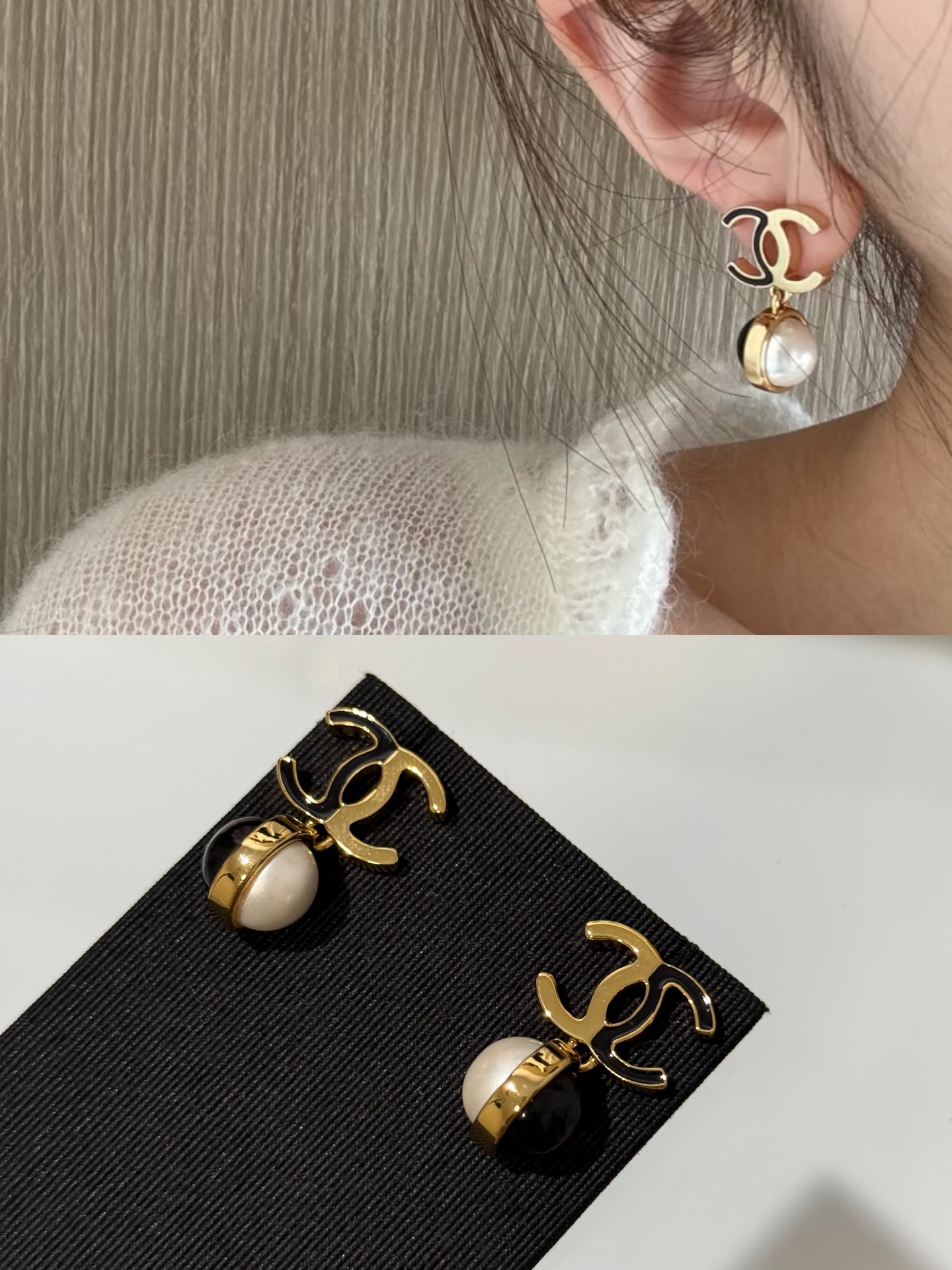 Chanel CC Drop Two-Tone Pearl Earrings - KAIROO