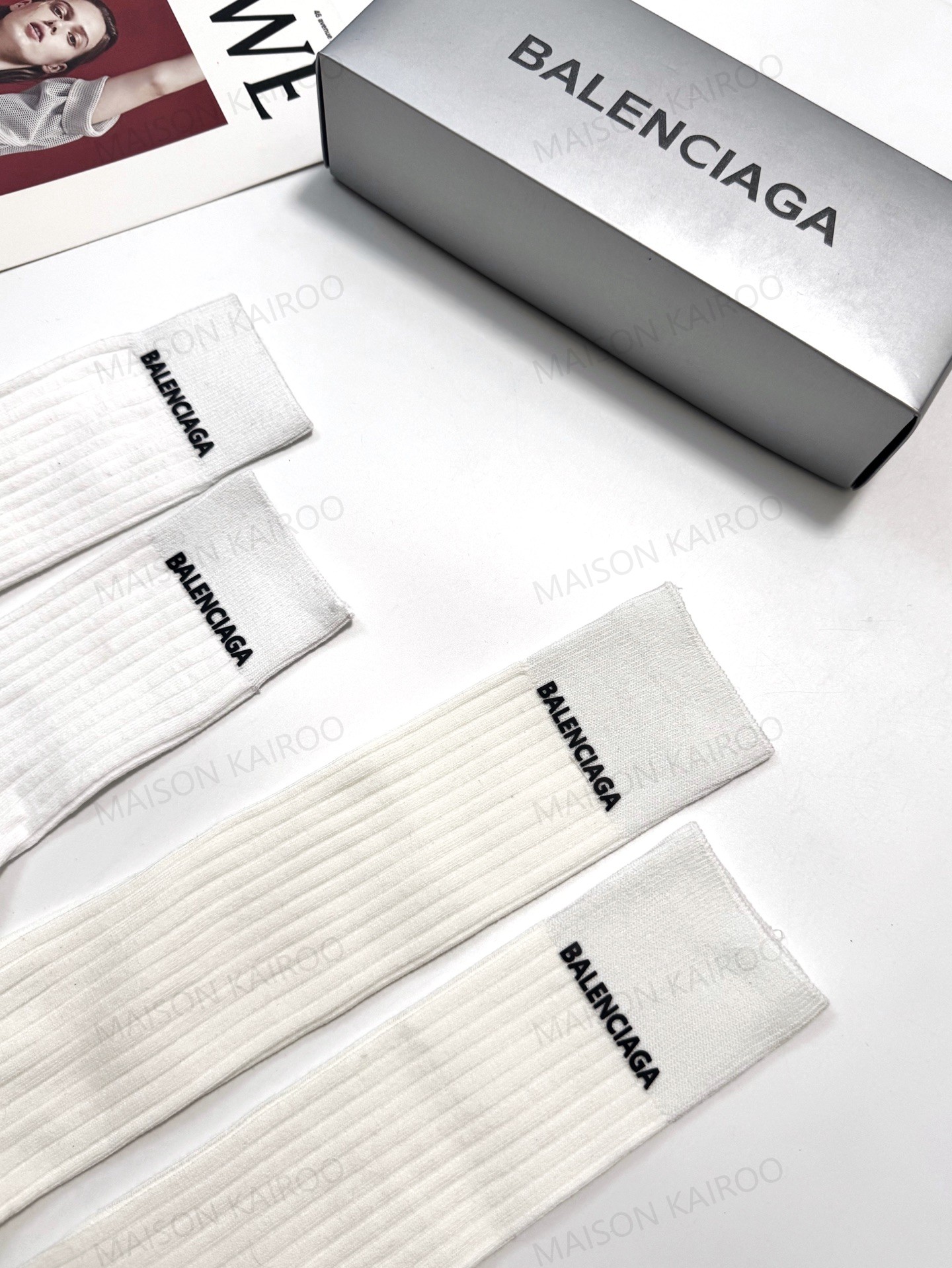 Balenciaga Classic Logo Ribbed Crew Socks 2-Pack - KAIROO