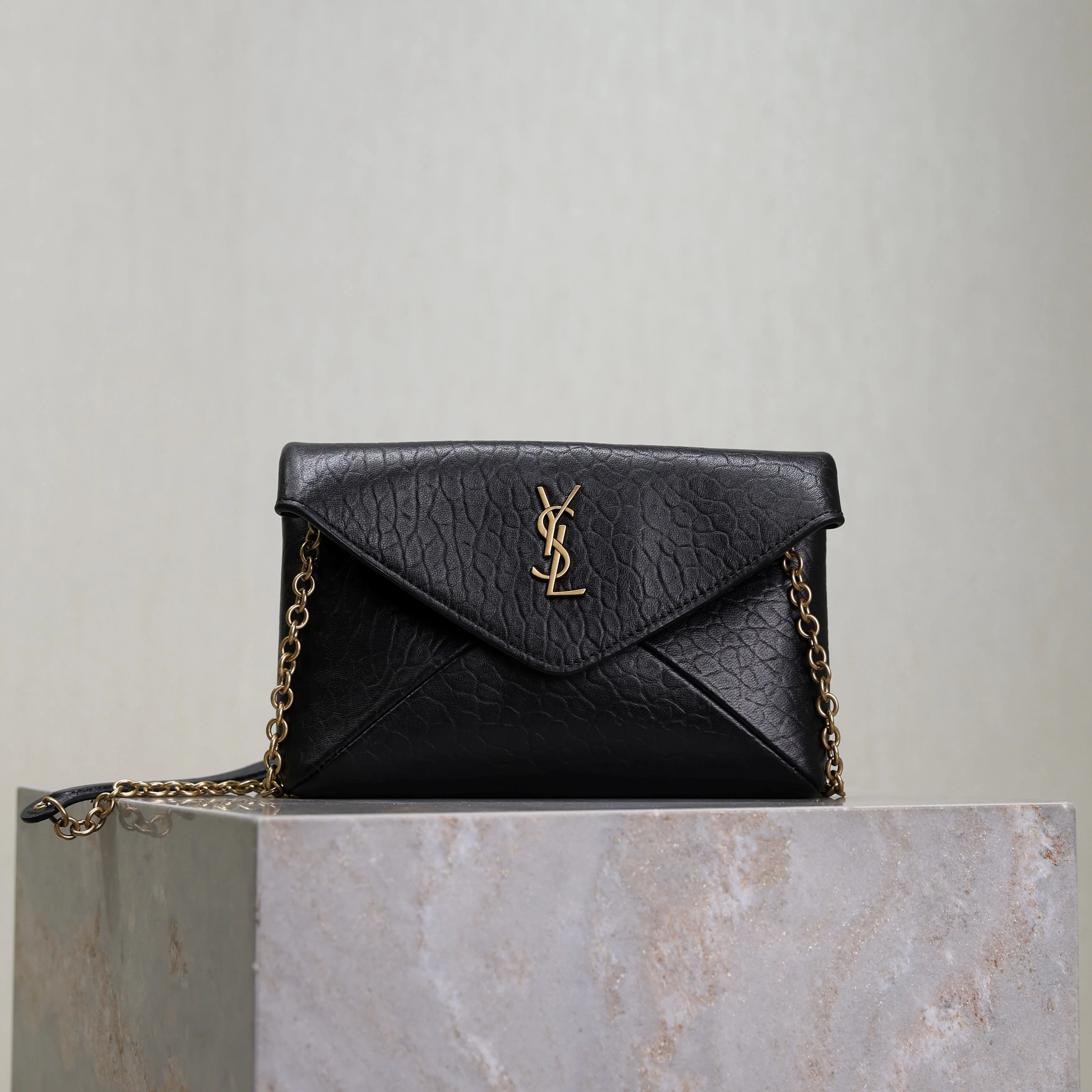 Saint Laurent YSL  Calypso Bag 19cm Black Elephant Leather