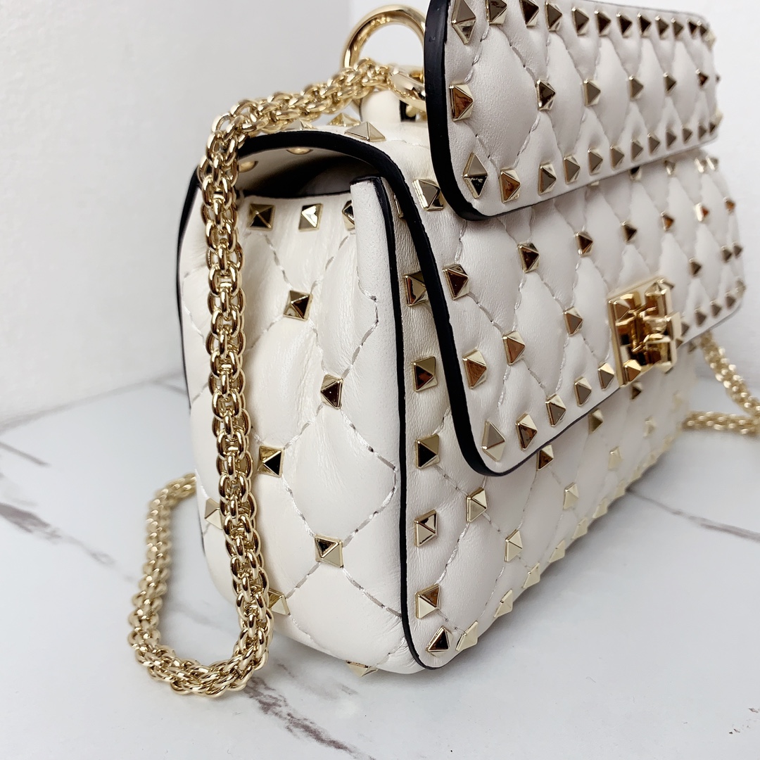 Valentino Classic Spike Medium Shoulder Bag in Lambskin -White