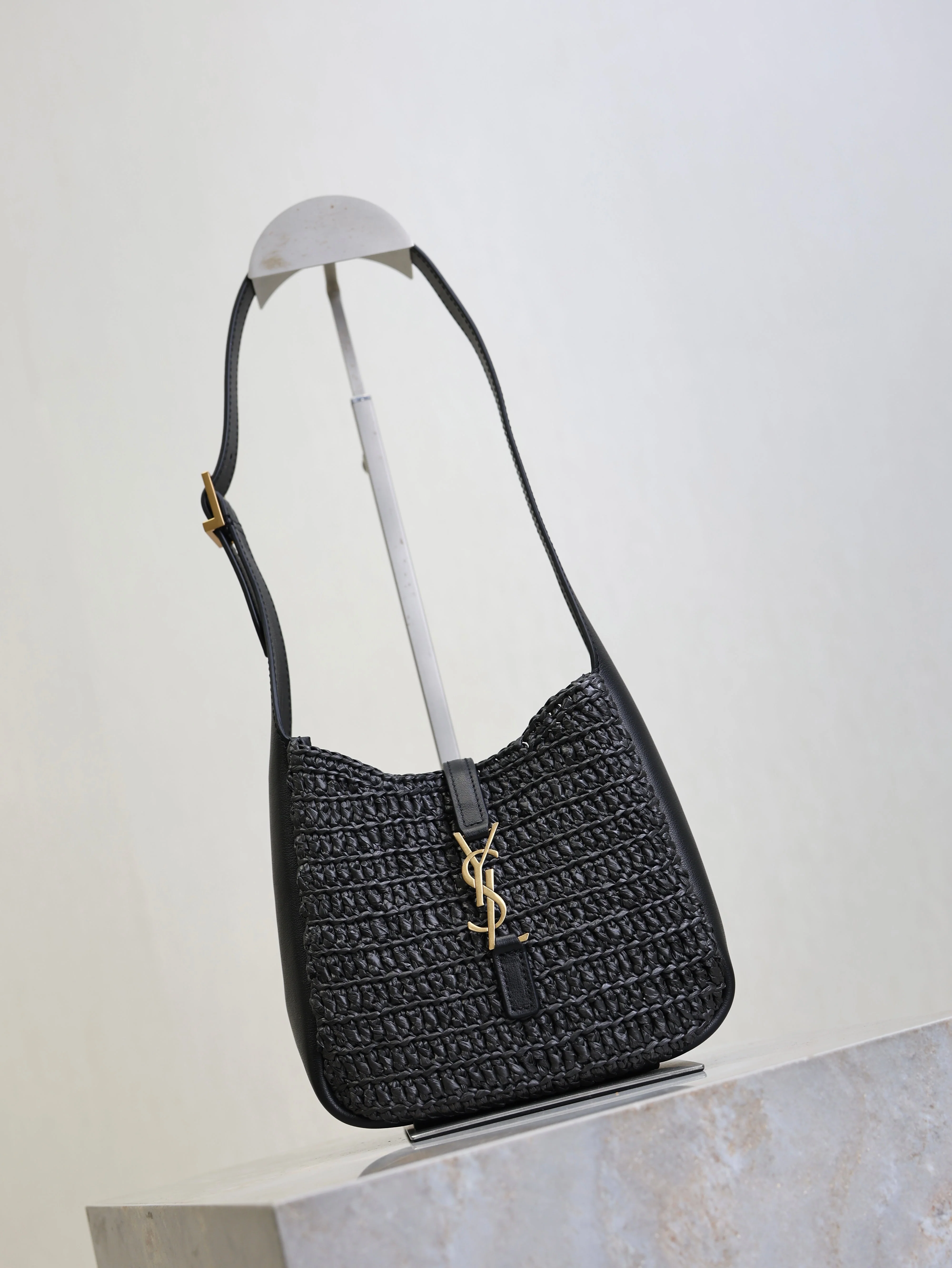 Saint Laurent YSL LE 5A7 Mini 15cm Black Raffia Leather GHW