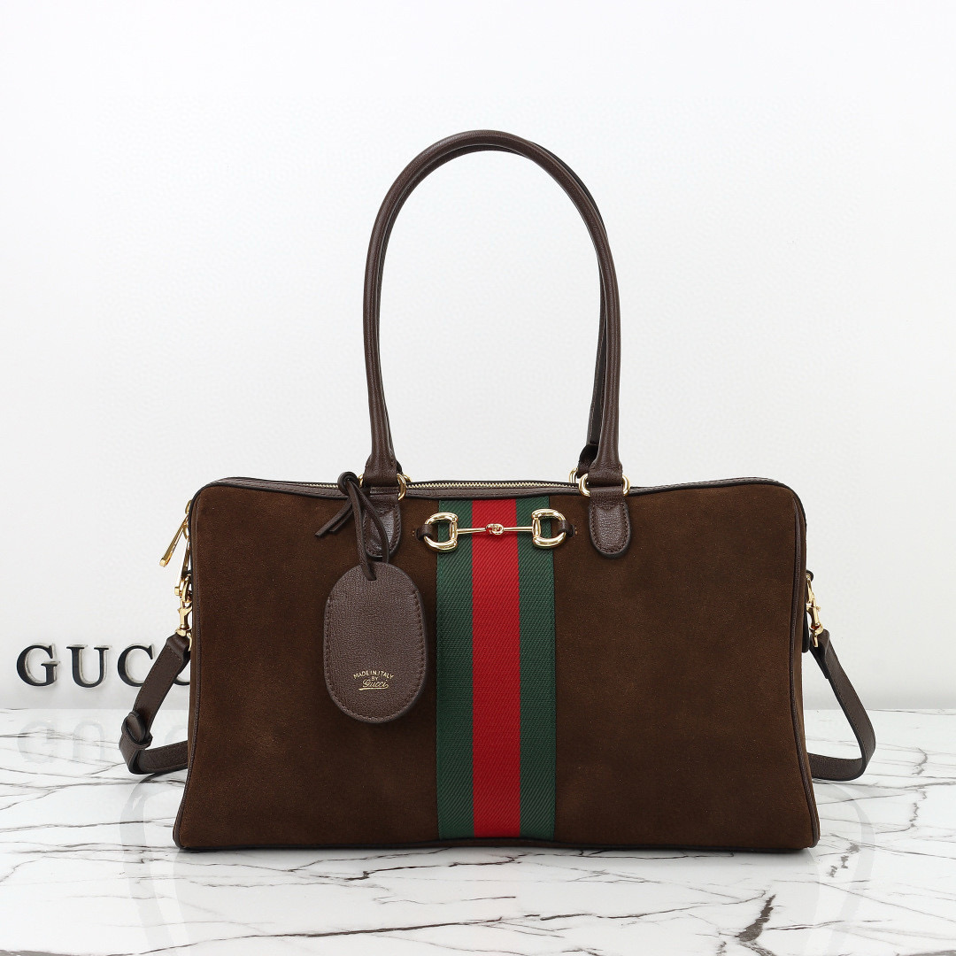 Gucci Borsetto large boston bag in Dark brown Suede