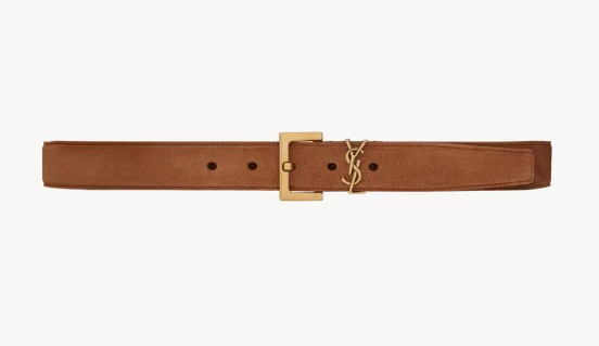 Saint Laurent Brown Cassandre Belt 3cm in suede leather
