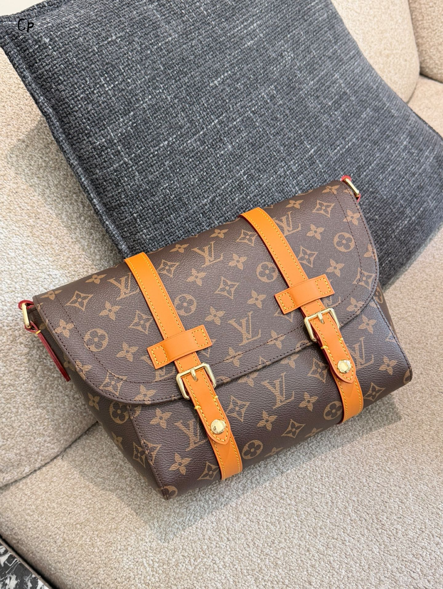 Louis Vuitton LV Saumur Monogram Coated Canvas & Embossed Leather Double Buckle Saddle Messenger Bag - KAIROO