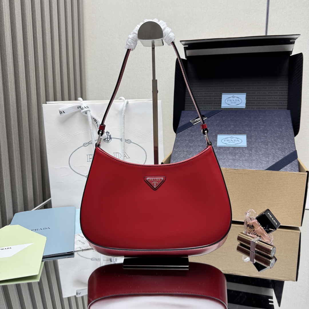 Prada Cleo brushed leather shoulder bag-Scarlet 1BC499