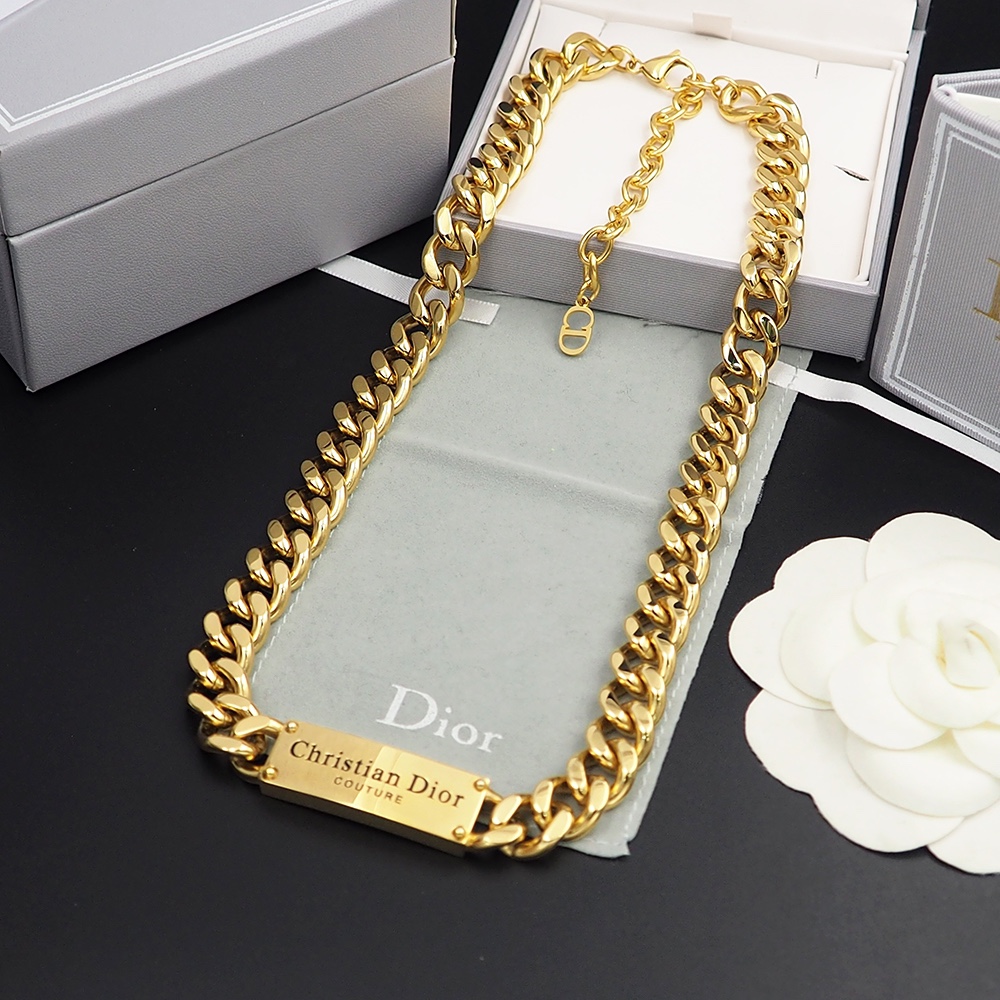 Dior Unisex Gold CD Initial Necklace