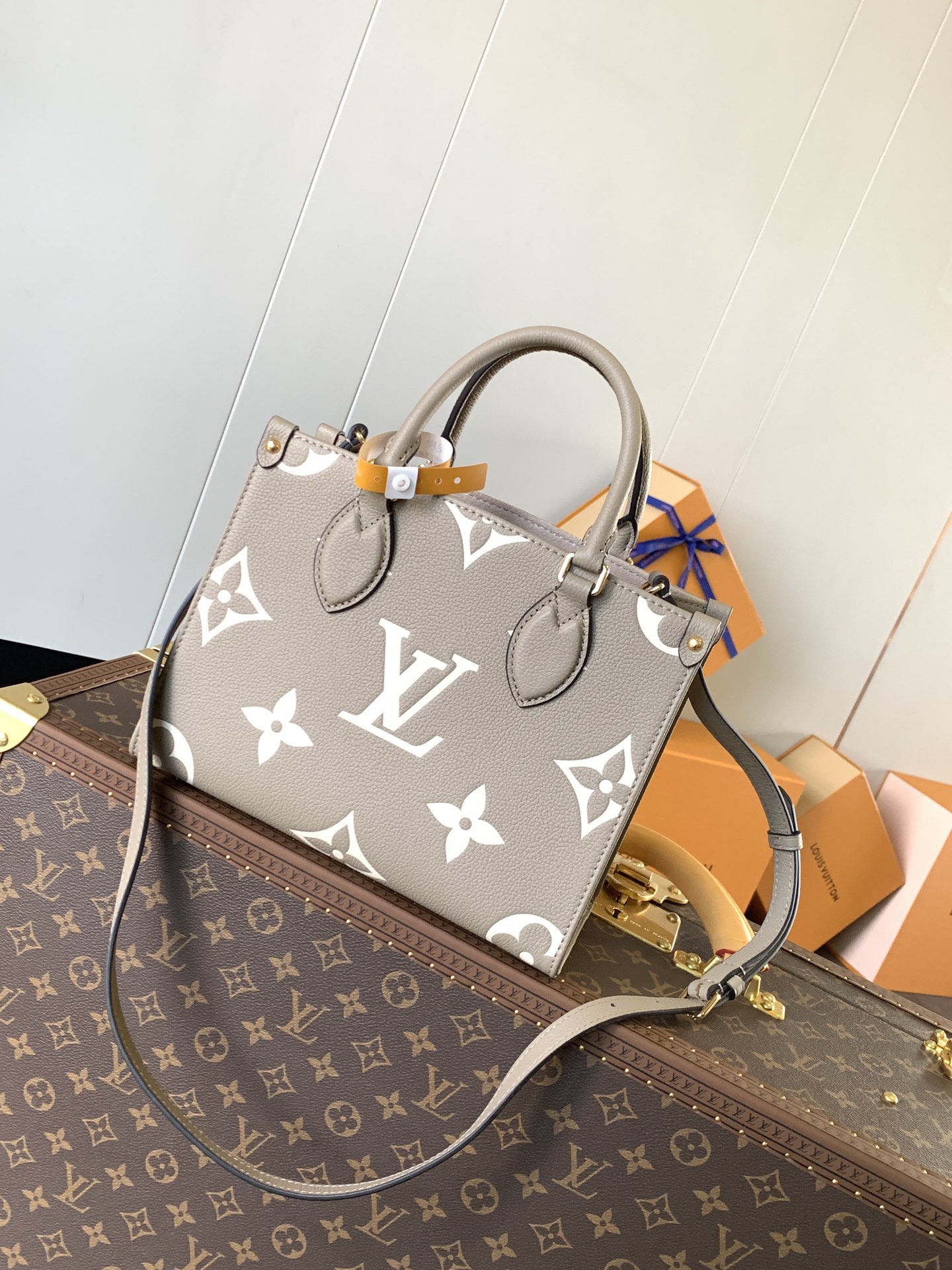 M45779 LV OnTheGo PM Bag Tote In Tourterelle  Bicolor Monogram Empreinte Leather