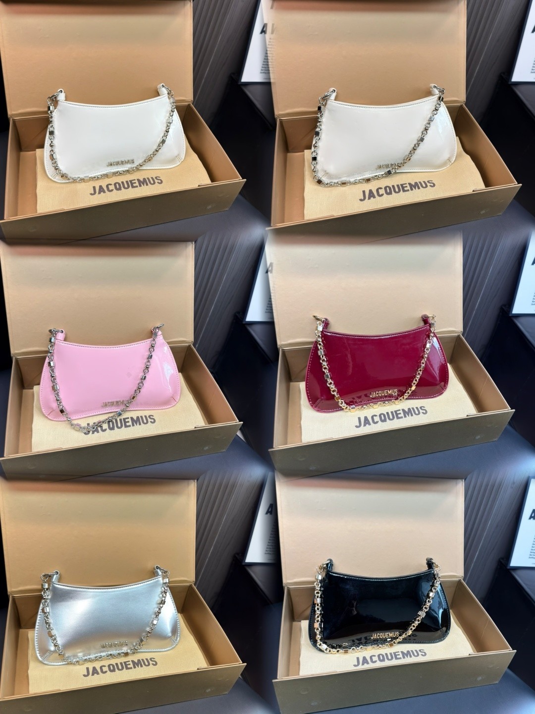 Jacquemus Le Bisou Chain Patent Leather Shoulder Bag - KAIROO