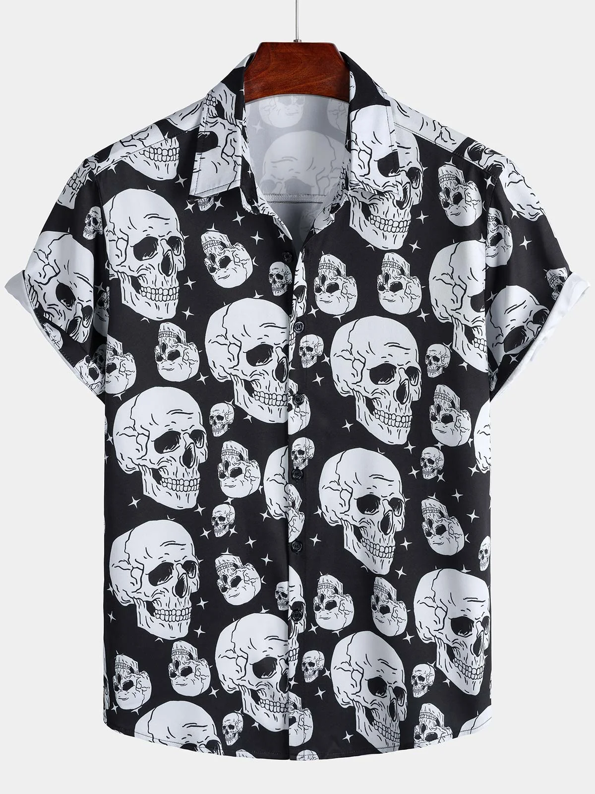 Men's Skull Punk Rock Graphic Button-Up Short Sleeve Shirt