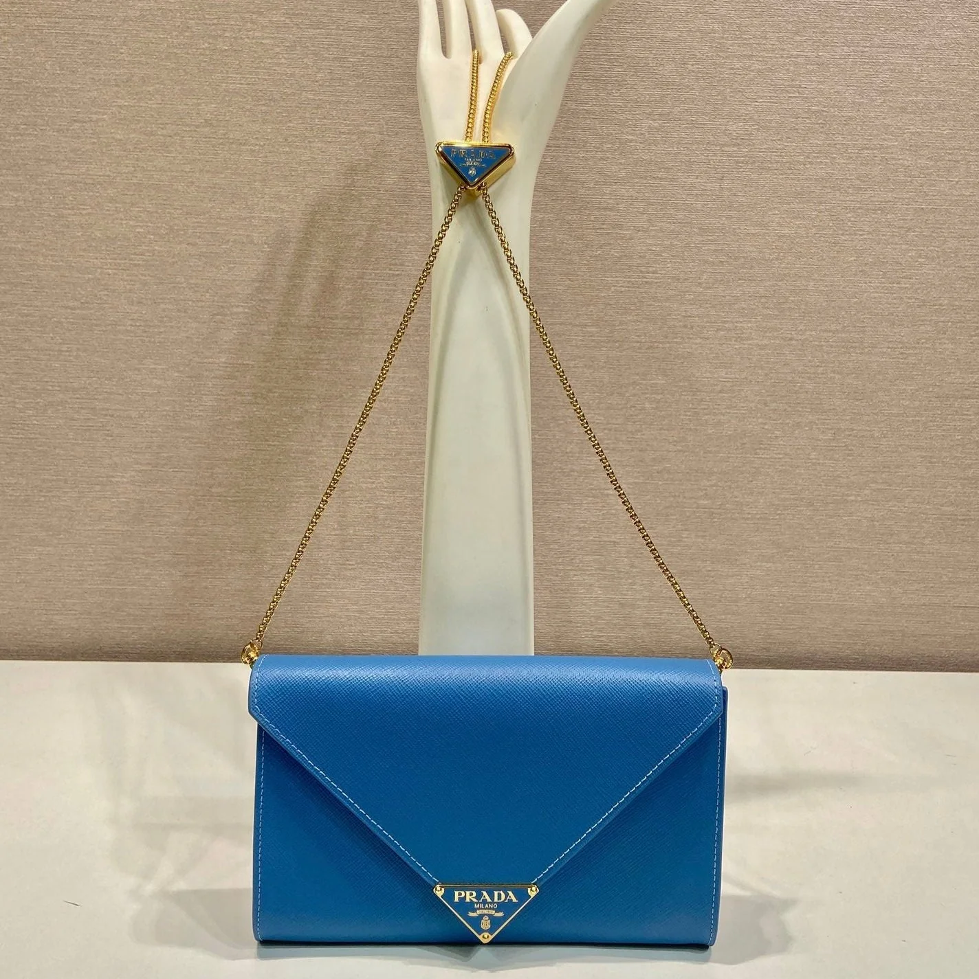 Prada PRA Cross pattern envelope bag blue leather 341158