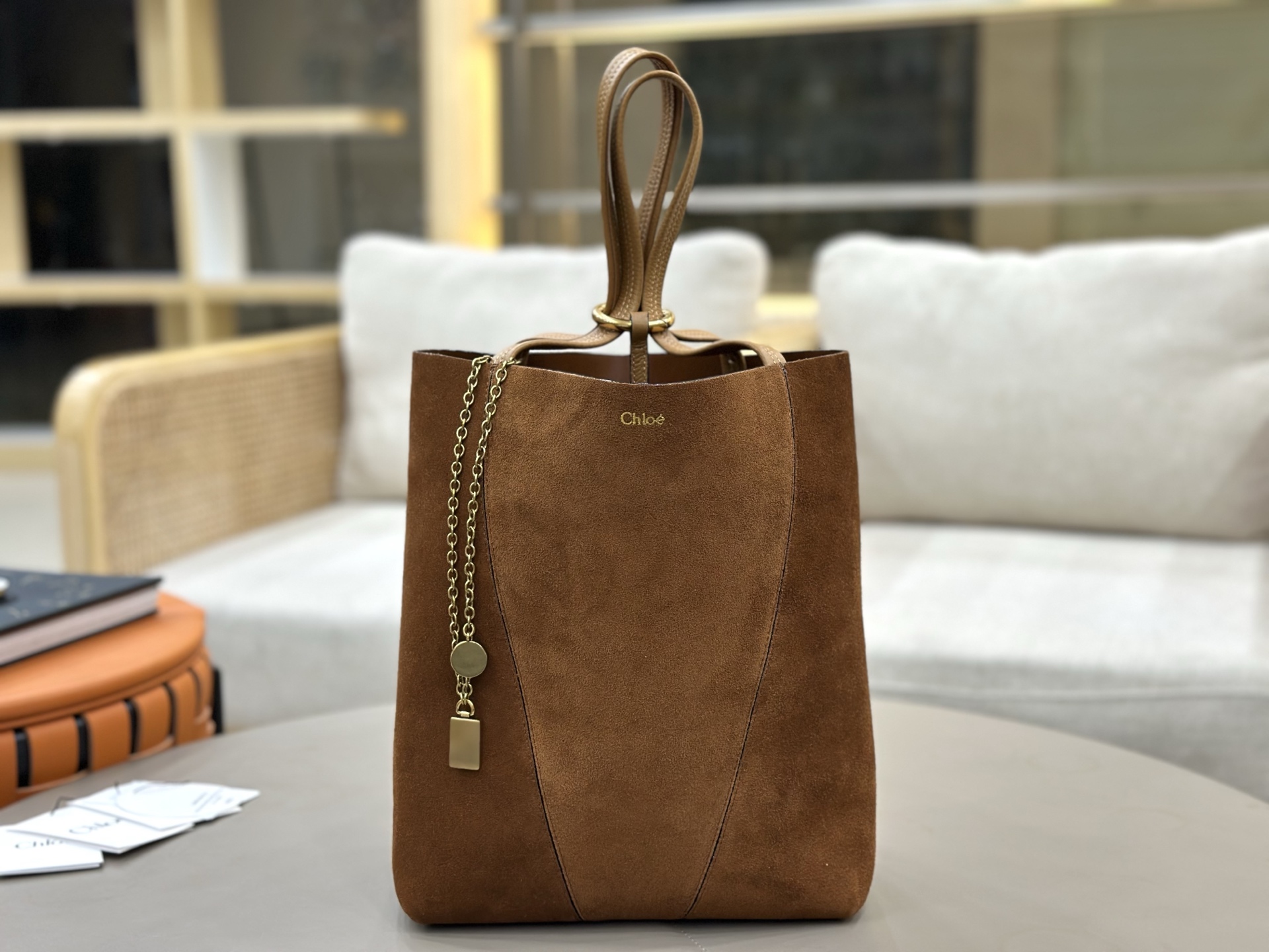 Chloe Medium Spin Tote bag in Suede leather-Brown