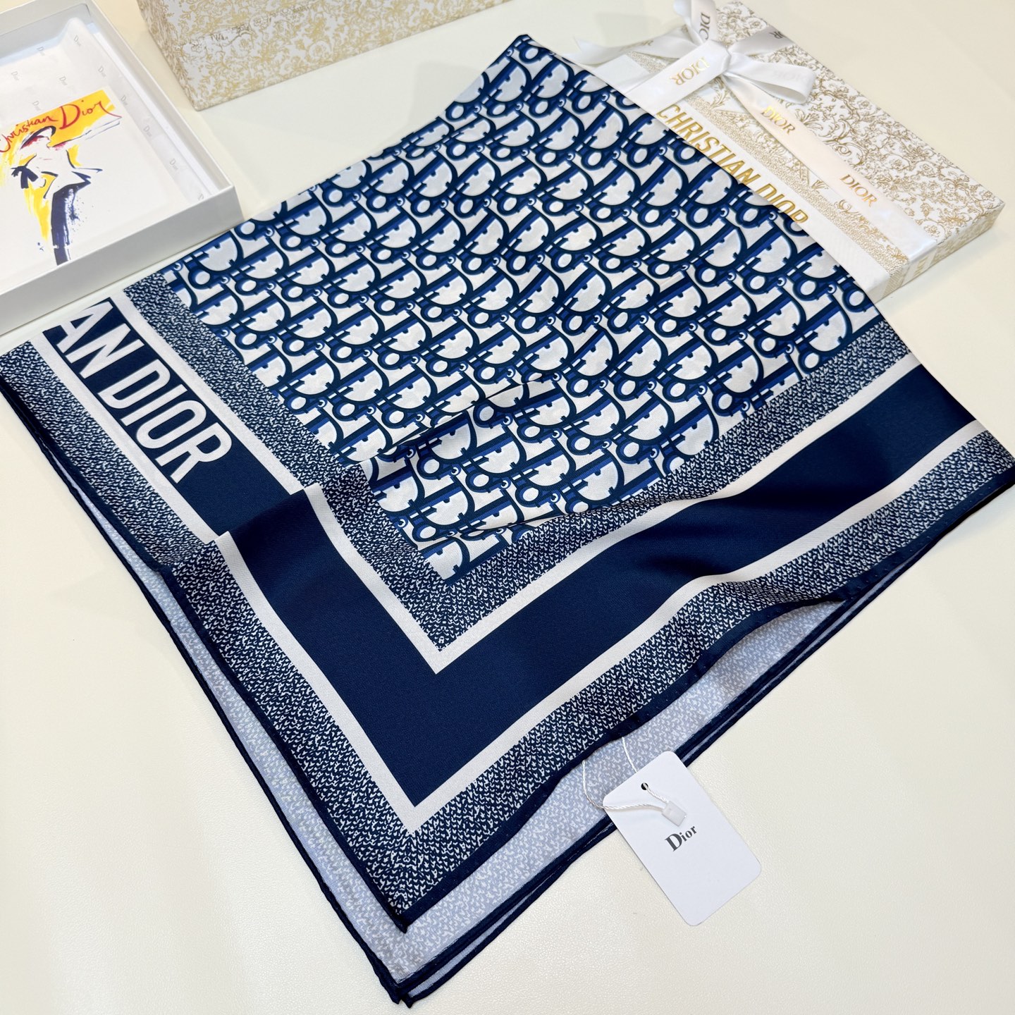 Dior Classic Dark blue Silk Square 90
