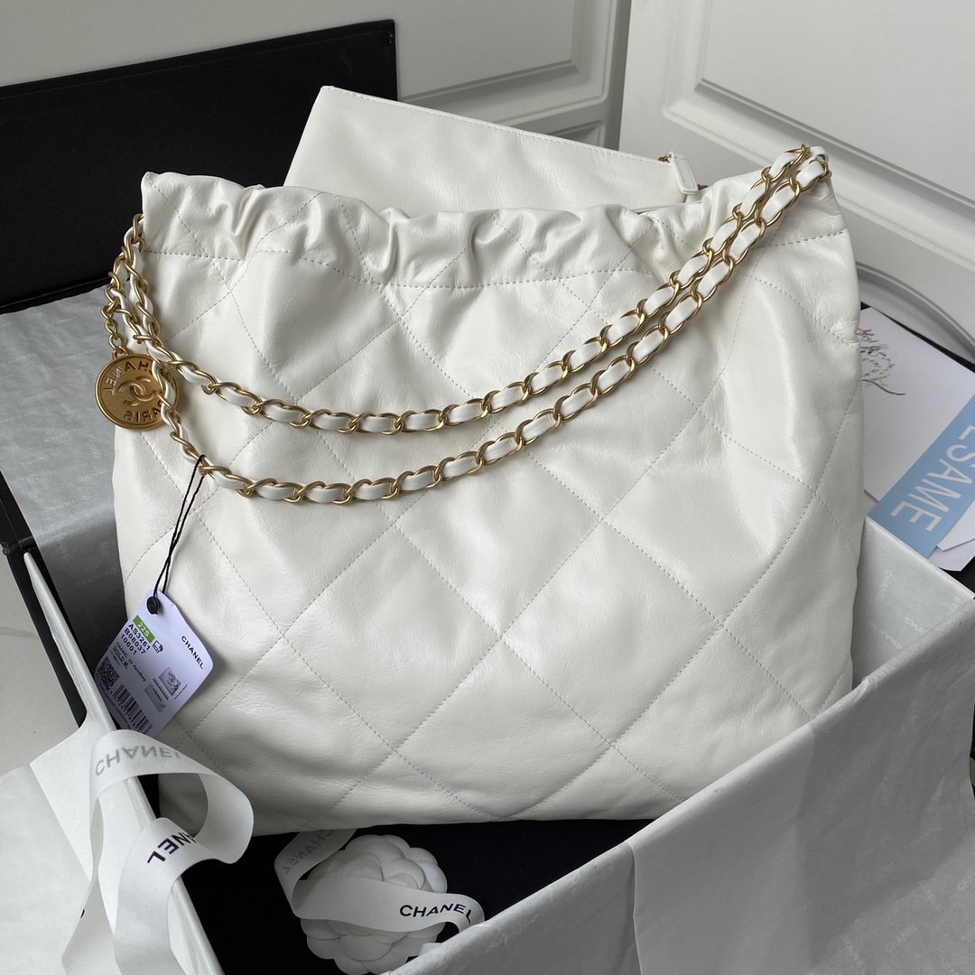 Chanel 22 Medium Handbag in White Shiny Calfskin  AS3261