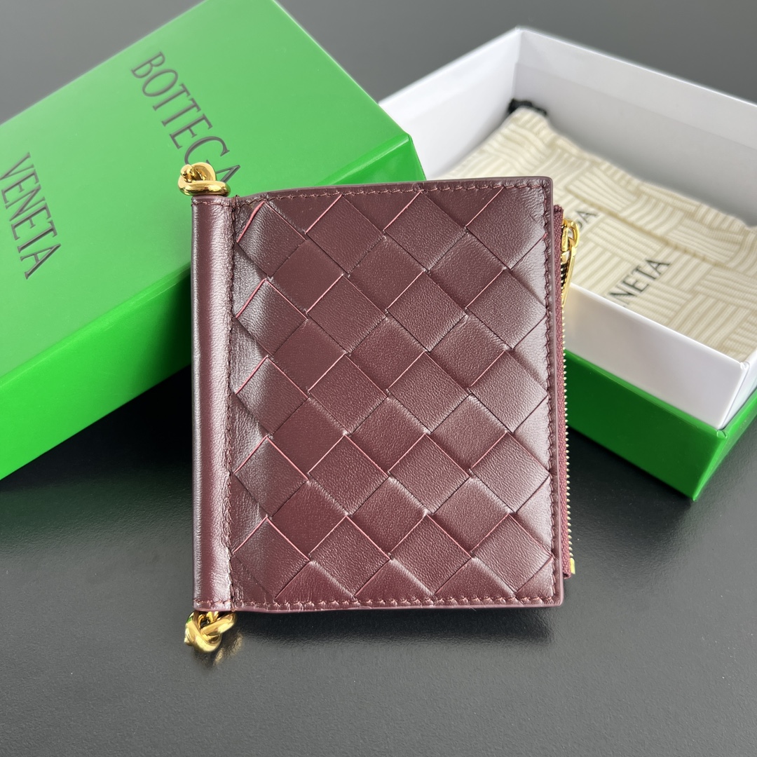 Bottega Veneta Solstice Small Folded Wallet in Burgundy Intreccio Leather