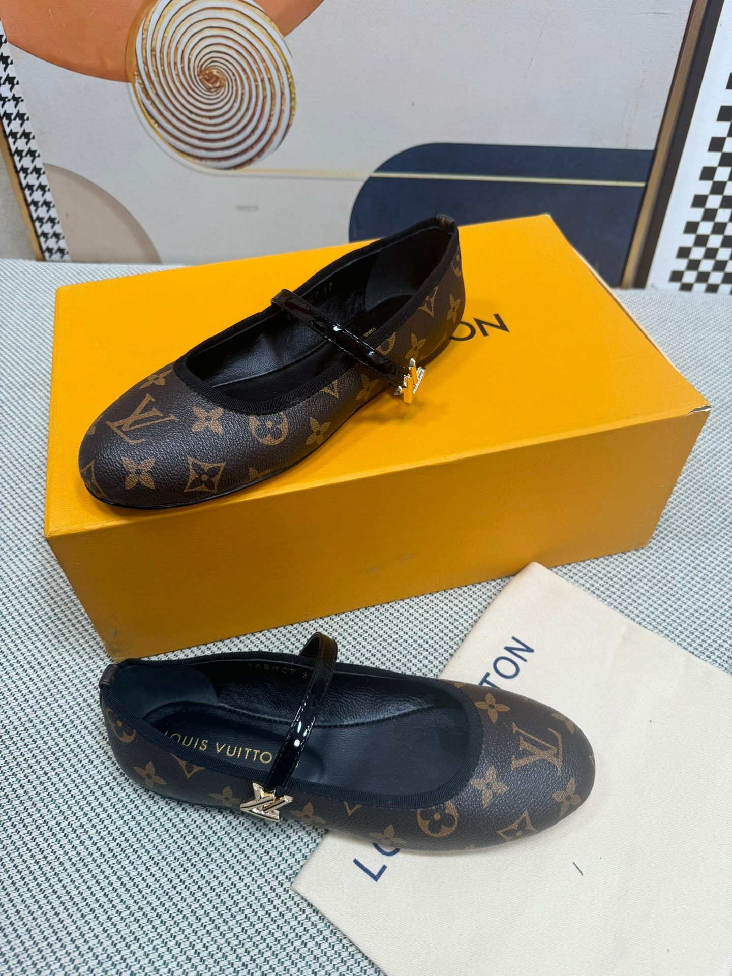 Louis Vuitton LV Monogram Coated Canvas Leather Strap LV Twist Buckle Romy Ballerina Mary Jane Flats - KAIROO