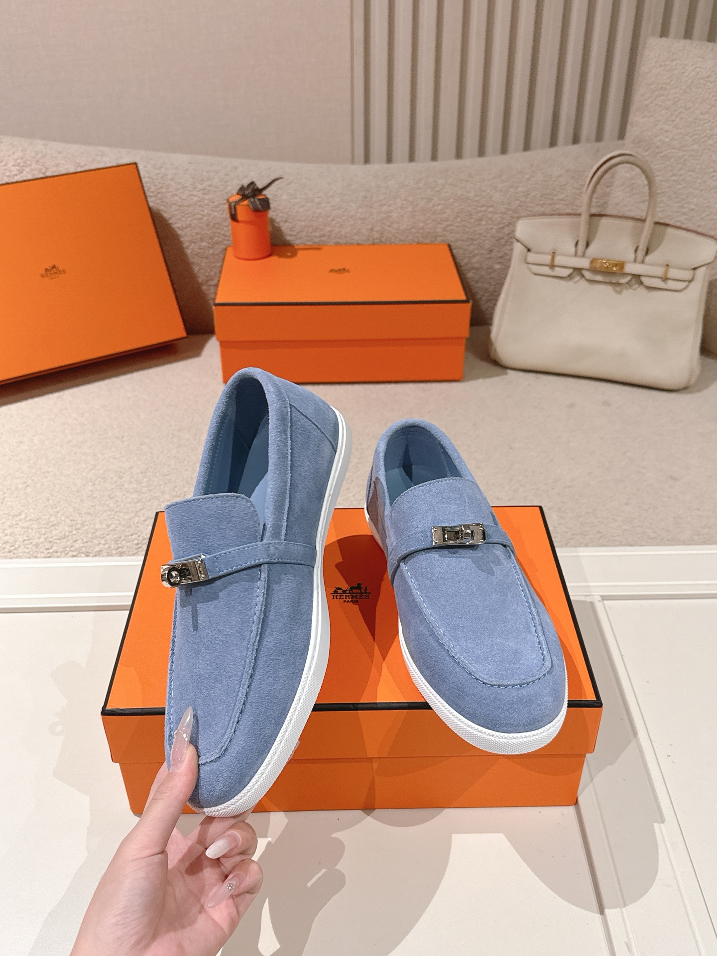 Hermes Unisex Suede Loafer
