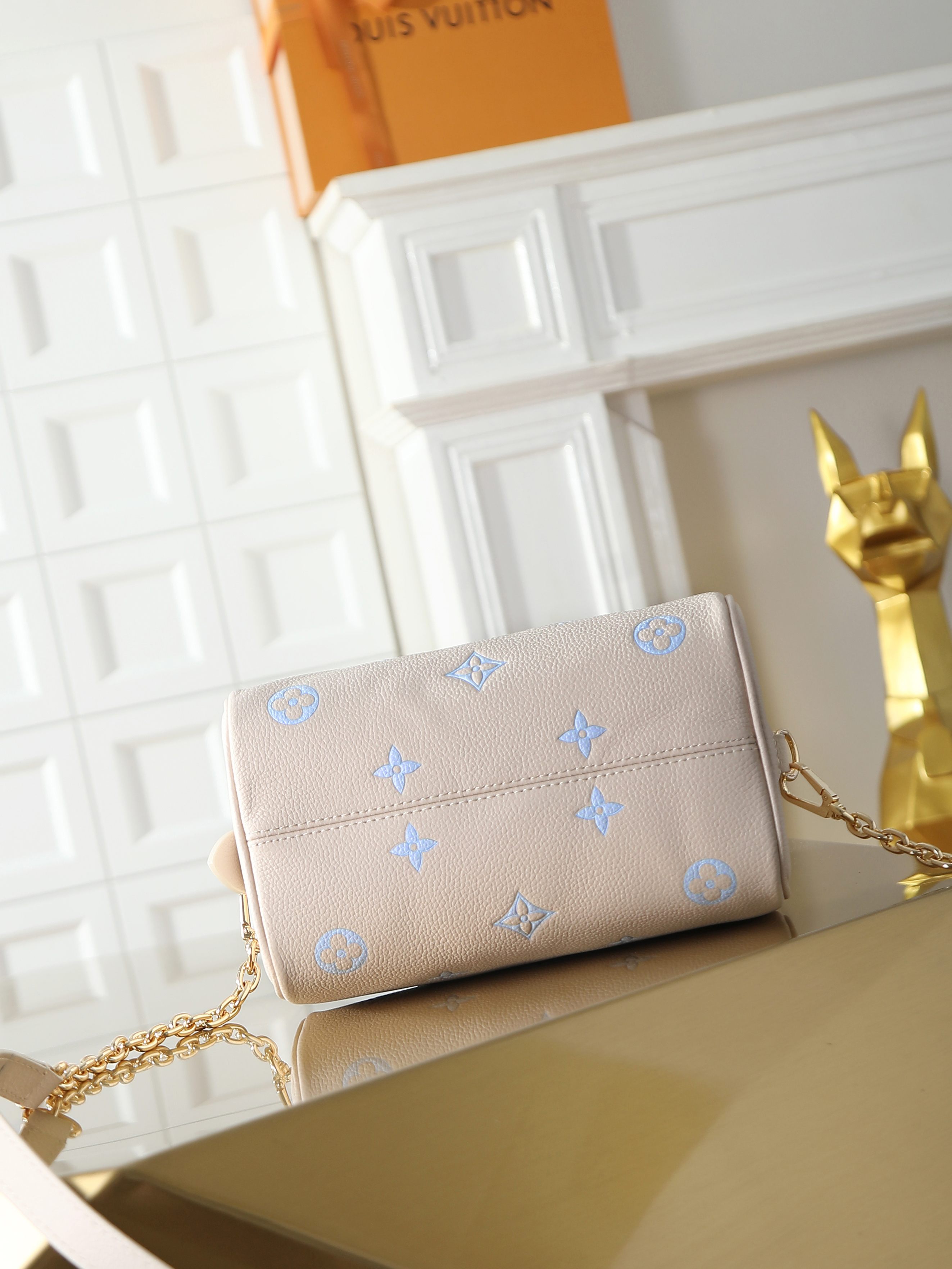 Louis Vuitton LV Speedy Bandouliere 20 Milk White Ice Blue Textured Pillow Bag