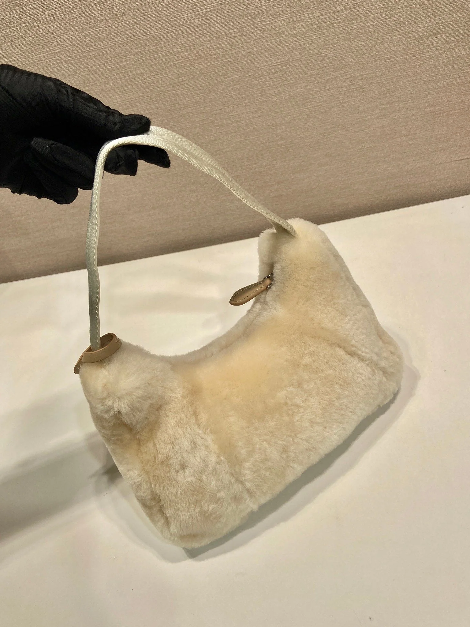 Prada HOBO BAG 23 IN BEIGE RABBIT FUR