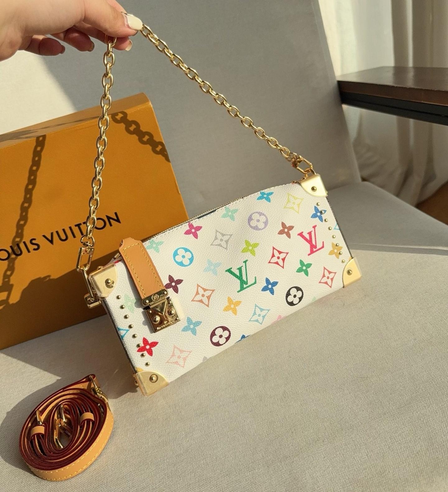 Louis Vuitton LV × TM Side Trunk MM East West White Multicolore Monogram S-Lock Soft Shoulder Bag - KAIROO