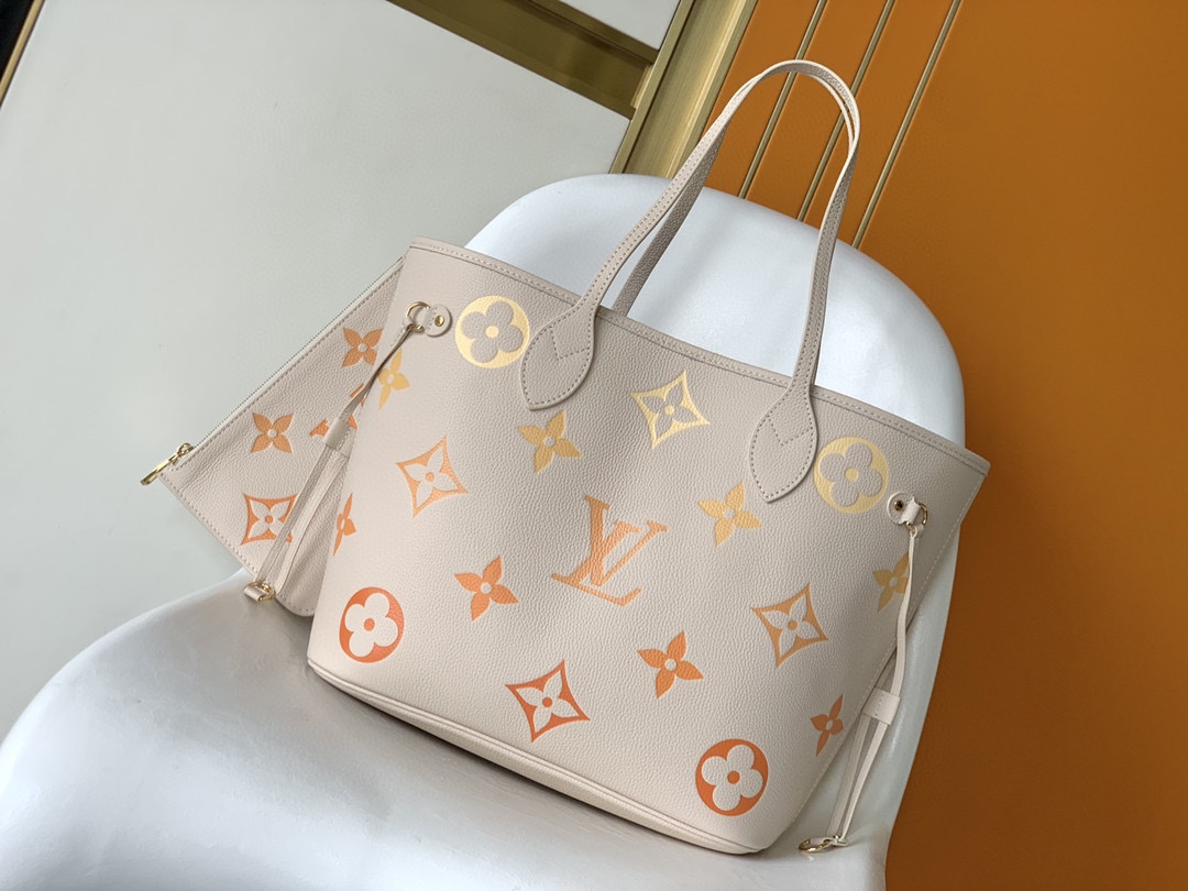 Louis Vuitton LV Neverfull MM Navy&Beige Gradient Giant Logo Monogram Empreinte Leather Tote Bag - KAIROO