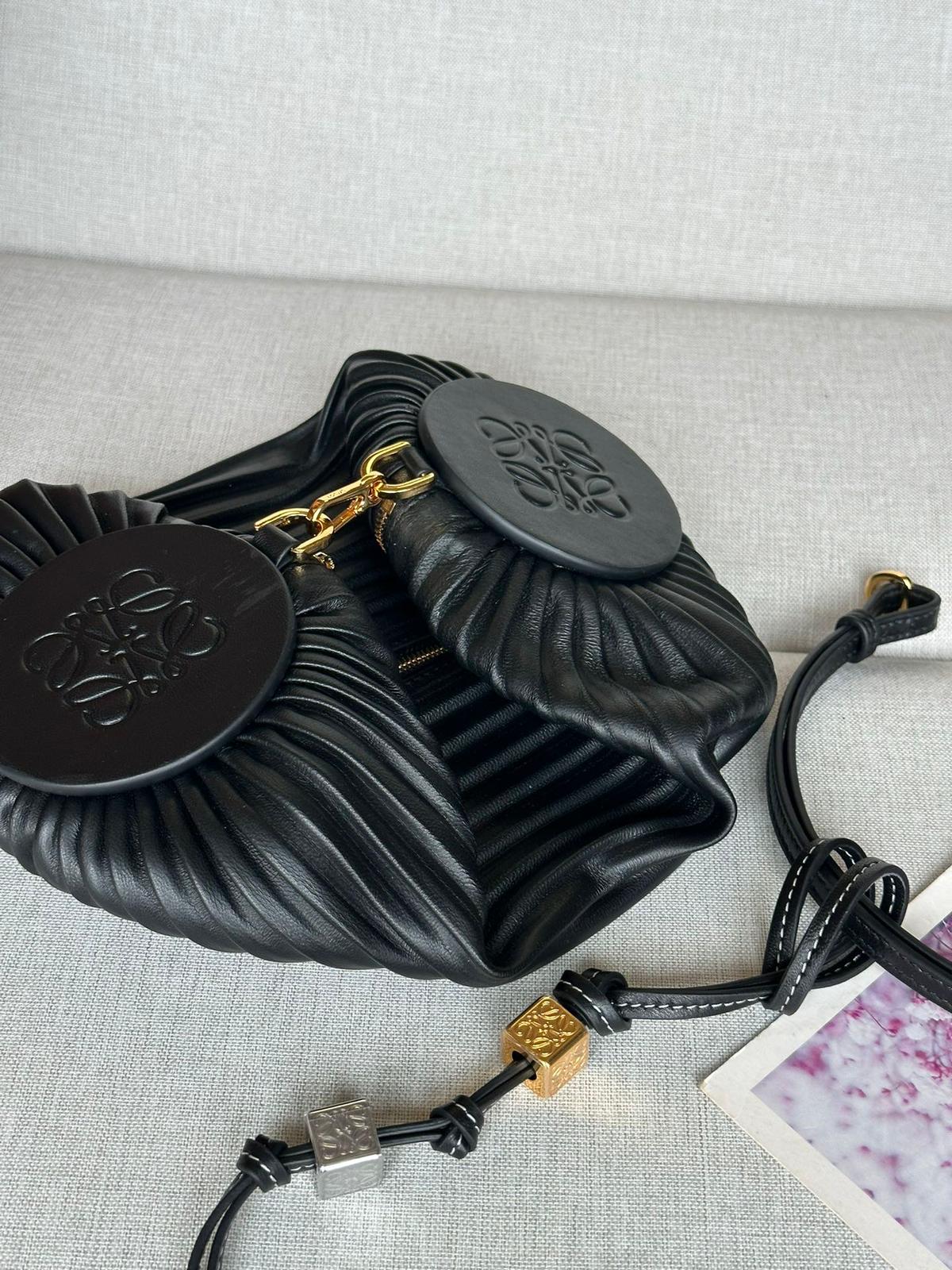 LOEWE pleated Napa lambskin cylinder bracelet bag