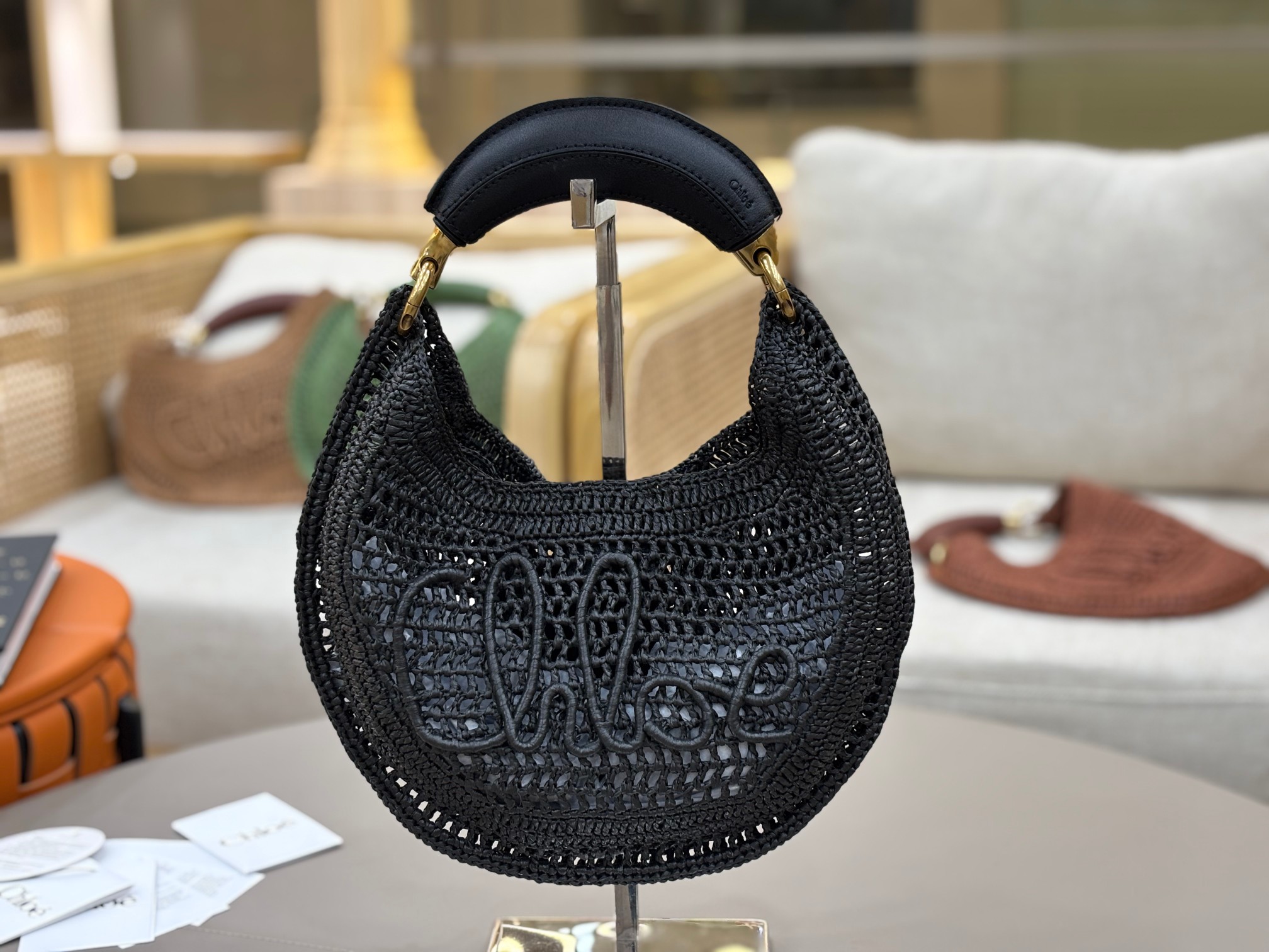 Chloe Summer Banaba Hobo Bag in Raffia-Black