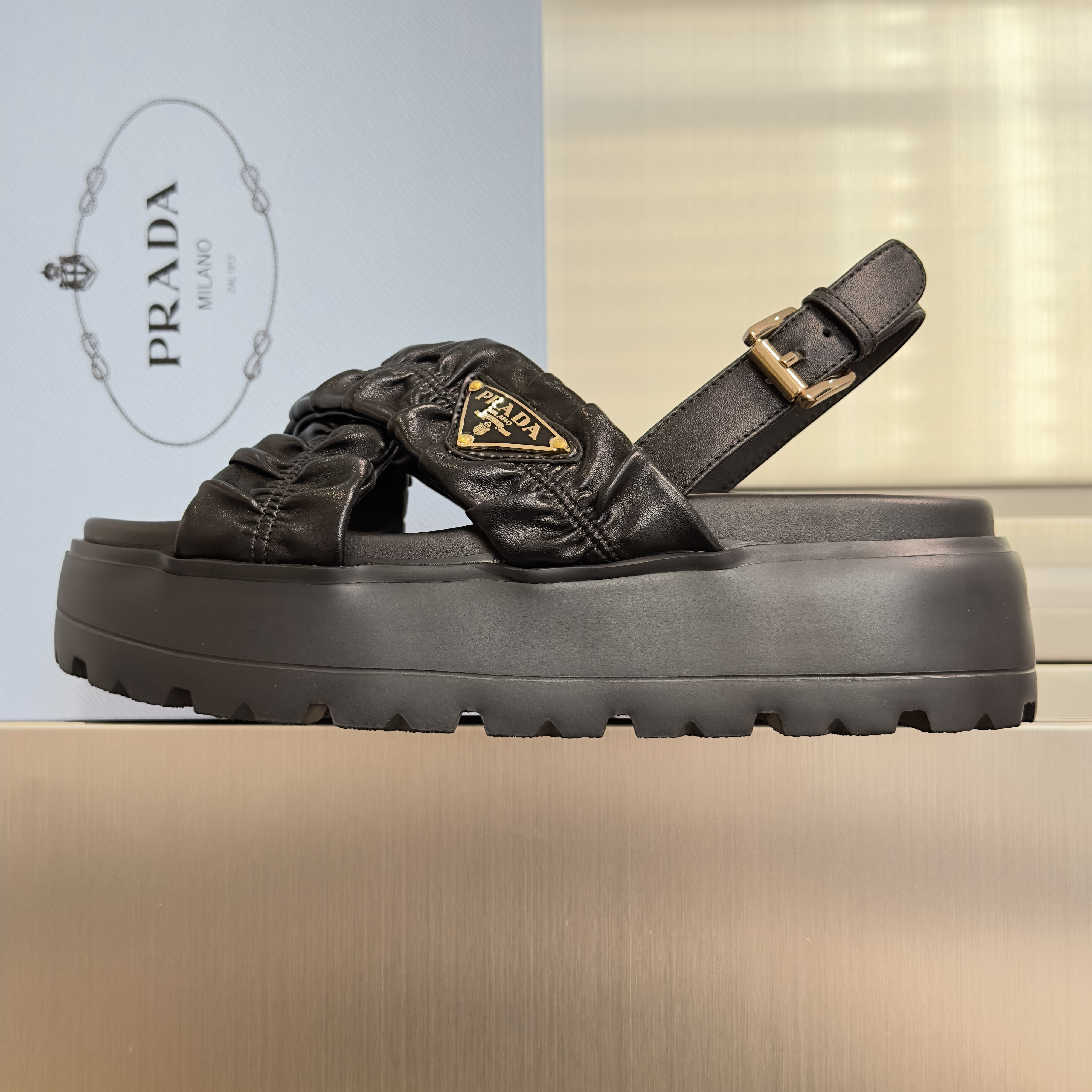 Prada Matelassé nappa leather flatform Sandal