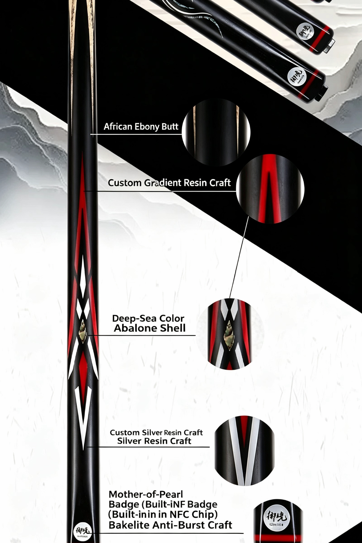 Dawn Professional Snooker Cue 3/4 Jointed – Handcrafted Ash Shaft, Inlay Grip & Small Tip | Tournament-Grade Cue