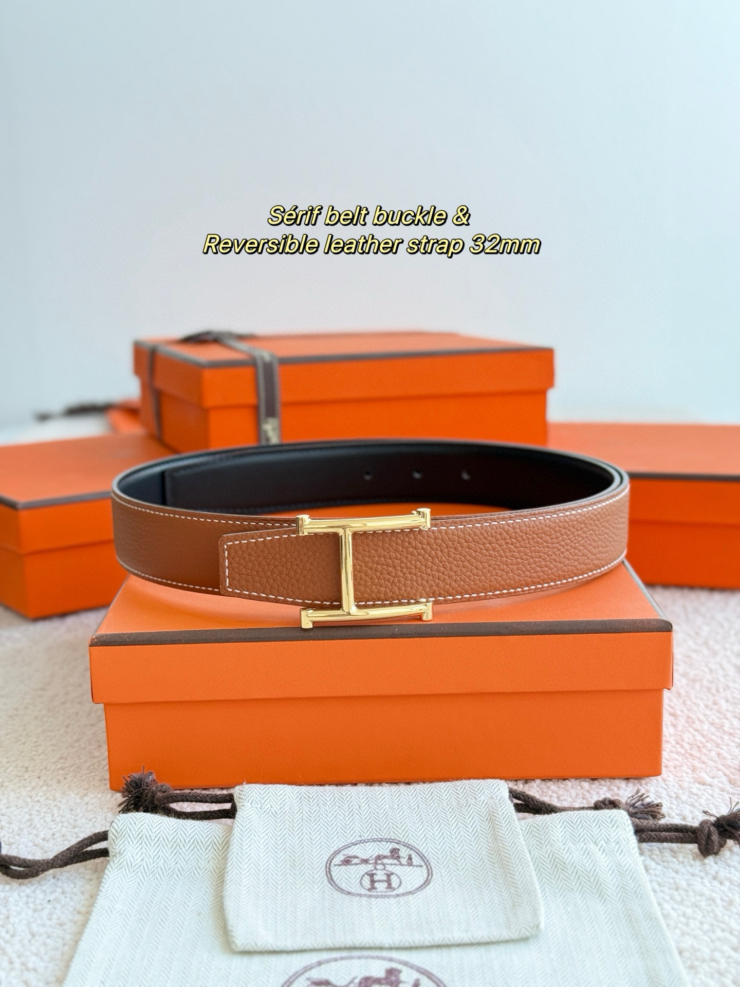 Hermes Serif Reversible leather belt 32mm