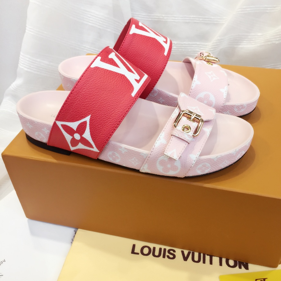 Louis Vuitton × Kansai Yamamoto Color Block Giant Monogram Leather Double Buckle Platform Slide Sandals - KAIROO