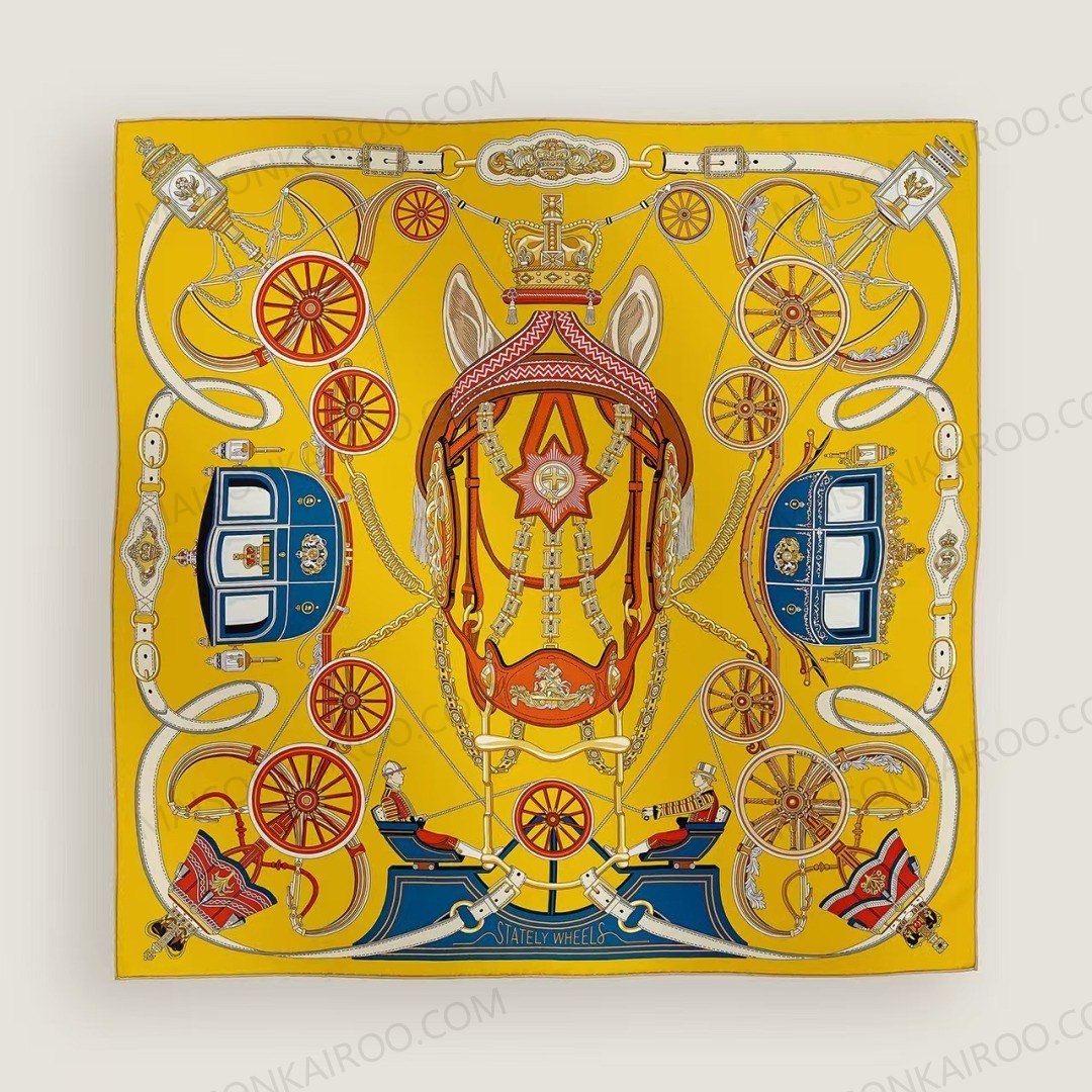 Hermes Stately Wheels 90 Silk Twill Scarf - KAIROO