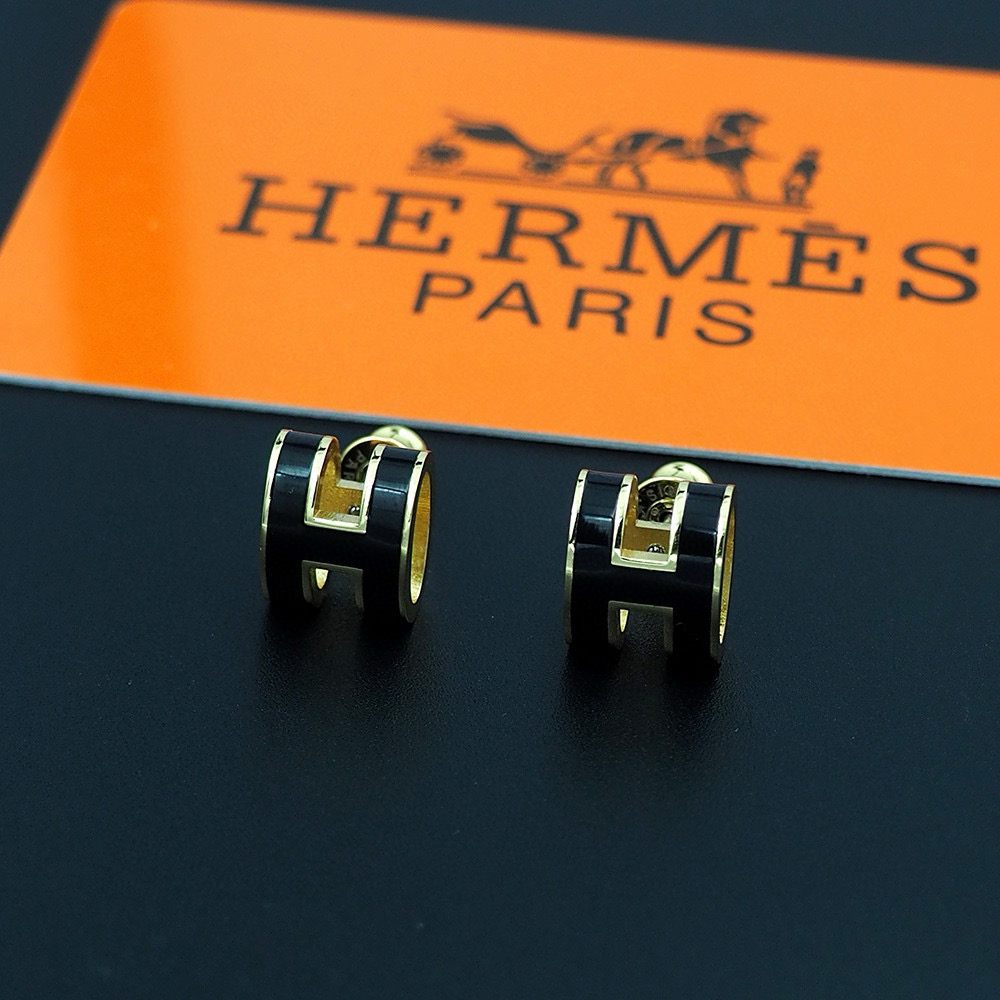Hermes Black H Earrings