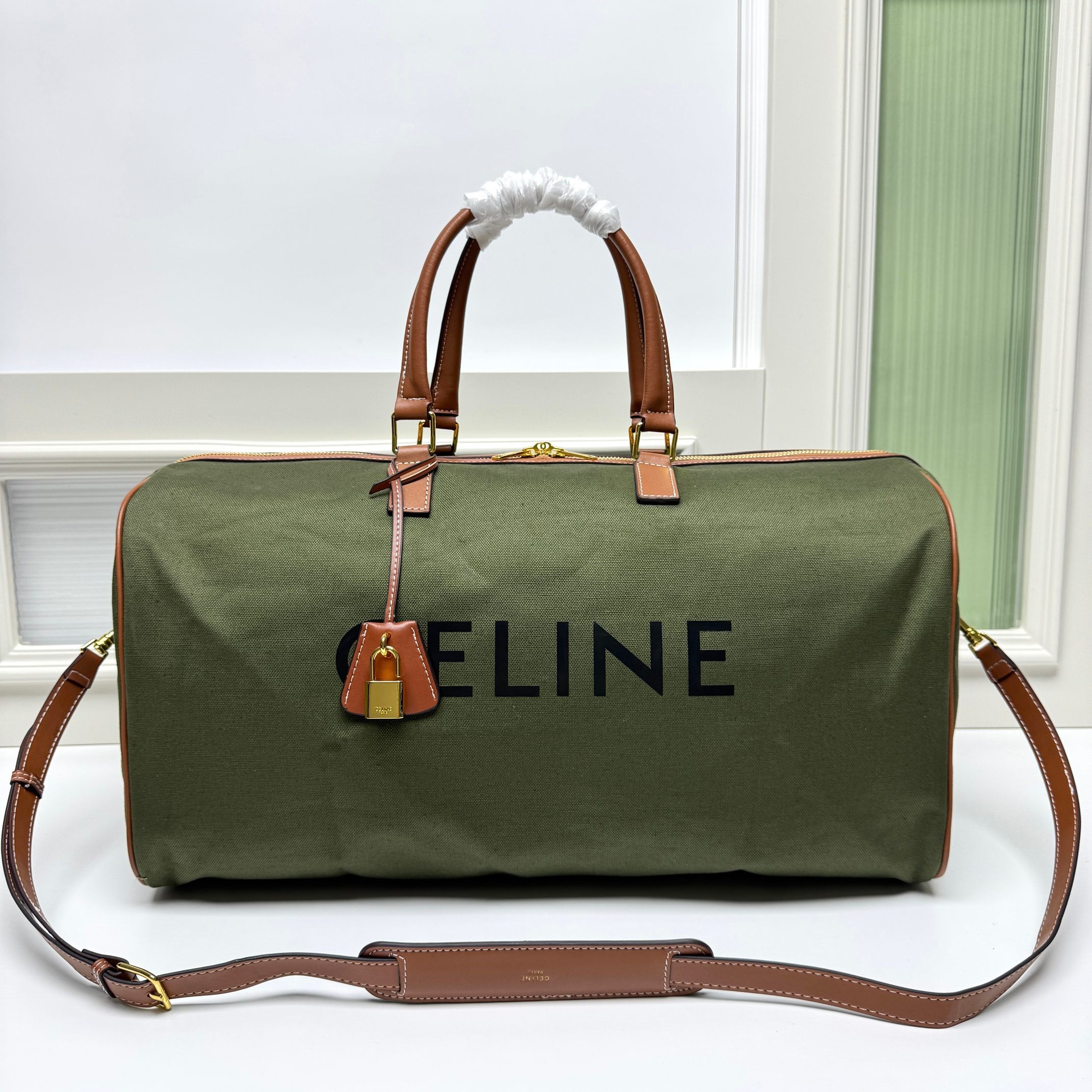 Celine XL Triomphe Textile Canvas Black Logo And Gold Padlock Travel Bag - KAIROO