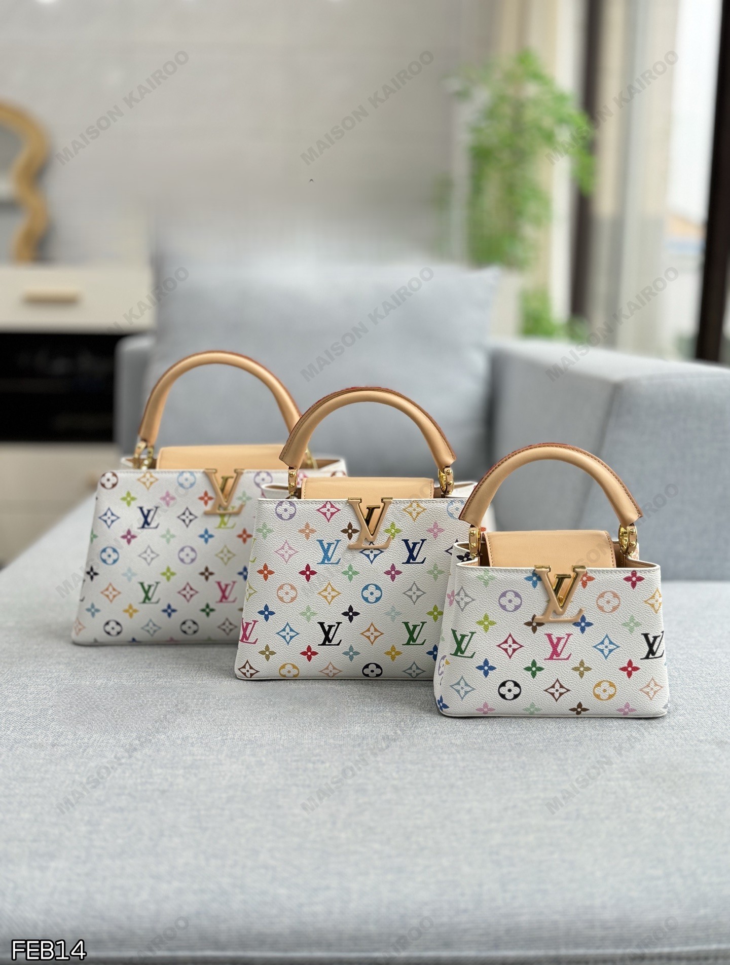 Louis Vuitton LV x TM Capucines MM/BB/Mini White Monogram Multicolore Natural Leather Top Handle Bag - KAIROO