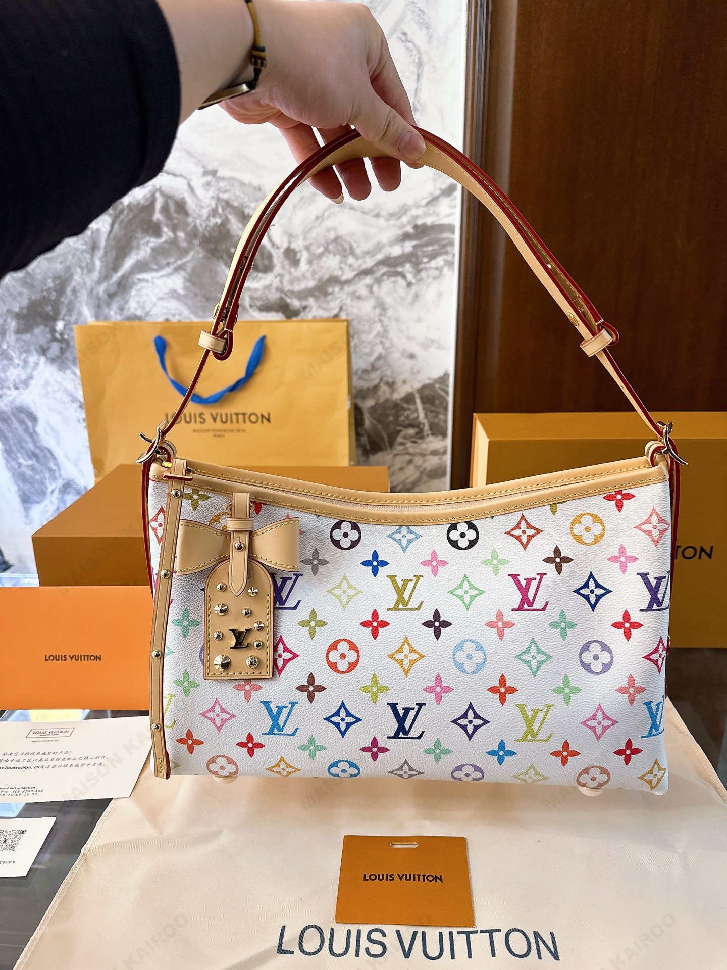 Louis Vuitton LV x TM Carryall East West White Multicolor Monogram Canvas Hobo Tote Shoulder Bag - KAIROO