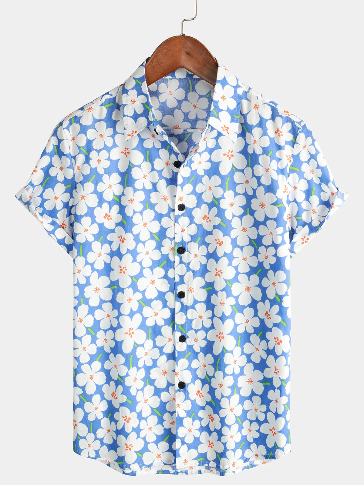 Men's Light Blue Floral Print Short Sleeve Shirt