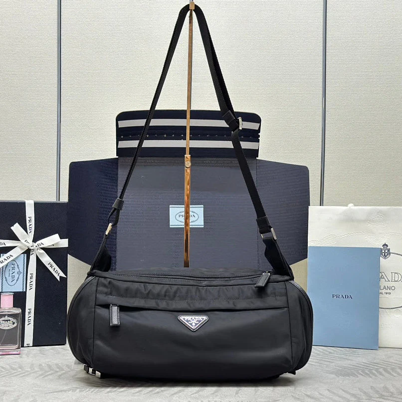 Prada SHOULDER BAG 32 IN BLACK RE-NYLON TRIANGLE LOGO