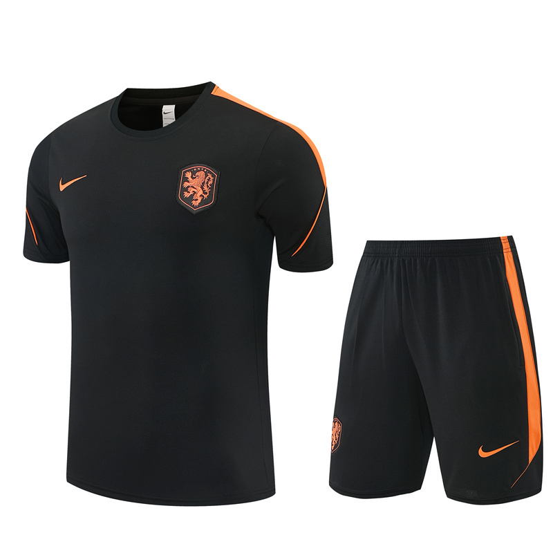 Short Sleeves Netherlands Training Suit - Black