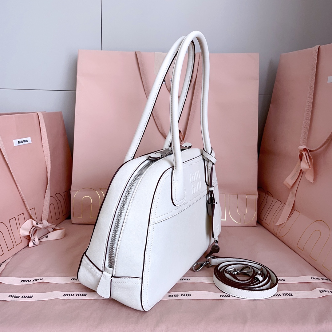 Miu Miu Chalk White Vivant Leather bag 32cm 5BB199