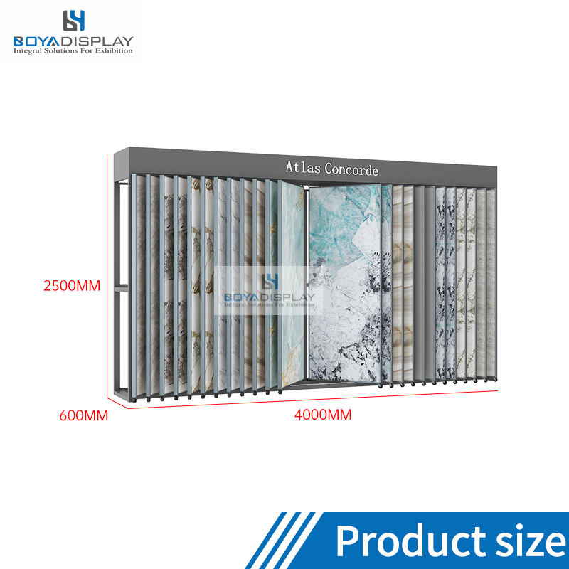 Custom Granite and Marble Tile Display Stand Independent Framed Rock Plate Flip Display Stand with Wheels