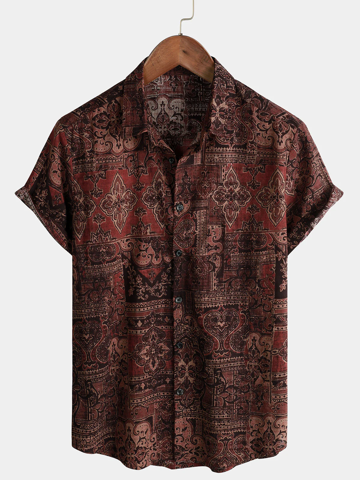 Men's Retro Paisley Print Cotton Short Sleeve Shirt