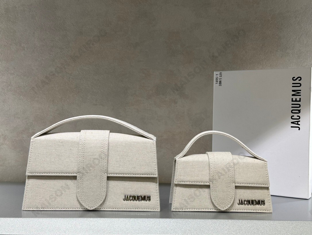 【10A】Jacquemus Le Bambino Natural Linen Canvas Trapezoidal Flap Box Top Handle Crossbody Bag - KAIROO