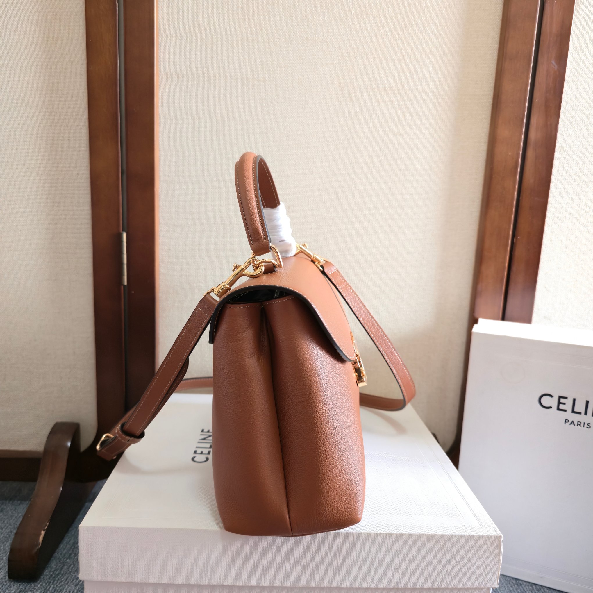 Celine Medium Nino Bag in Supple Grained Calfskin-Tan