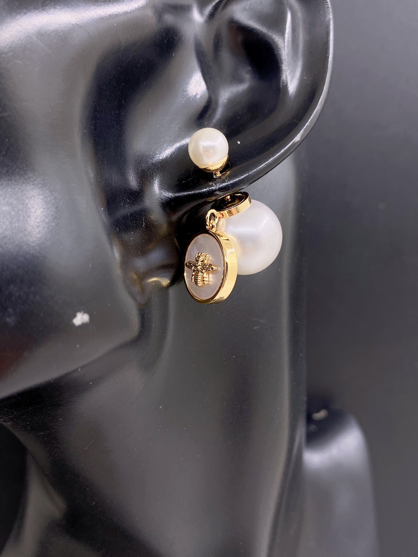 Dior Mixed Size Pearl Round CD Earrings