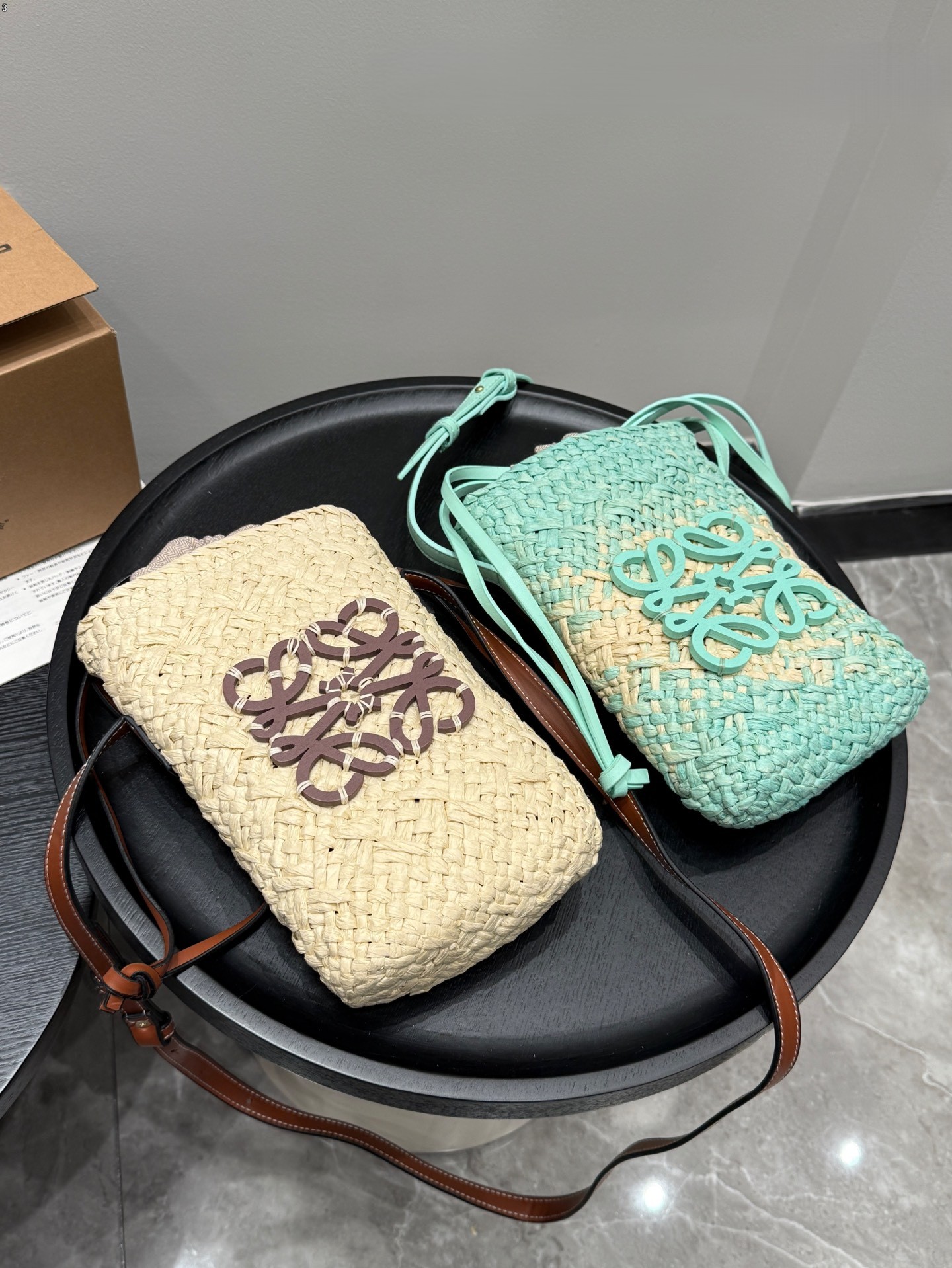 Loewe Paula's Ibiza Woven Iraca Palm Leather Anagram Pocket Raffia Drawstring Phone Crossbody Bag - KAIROO