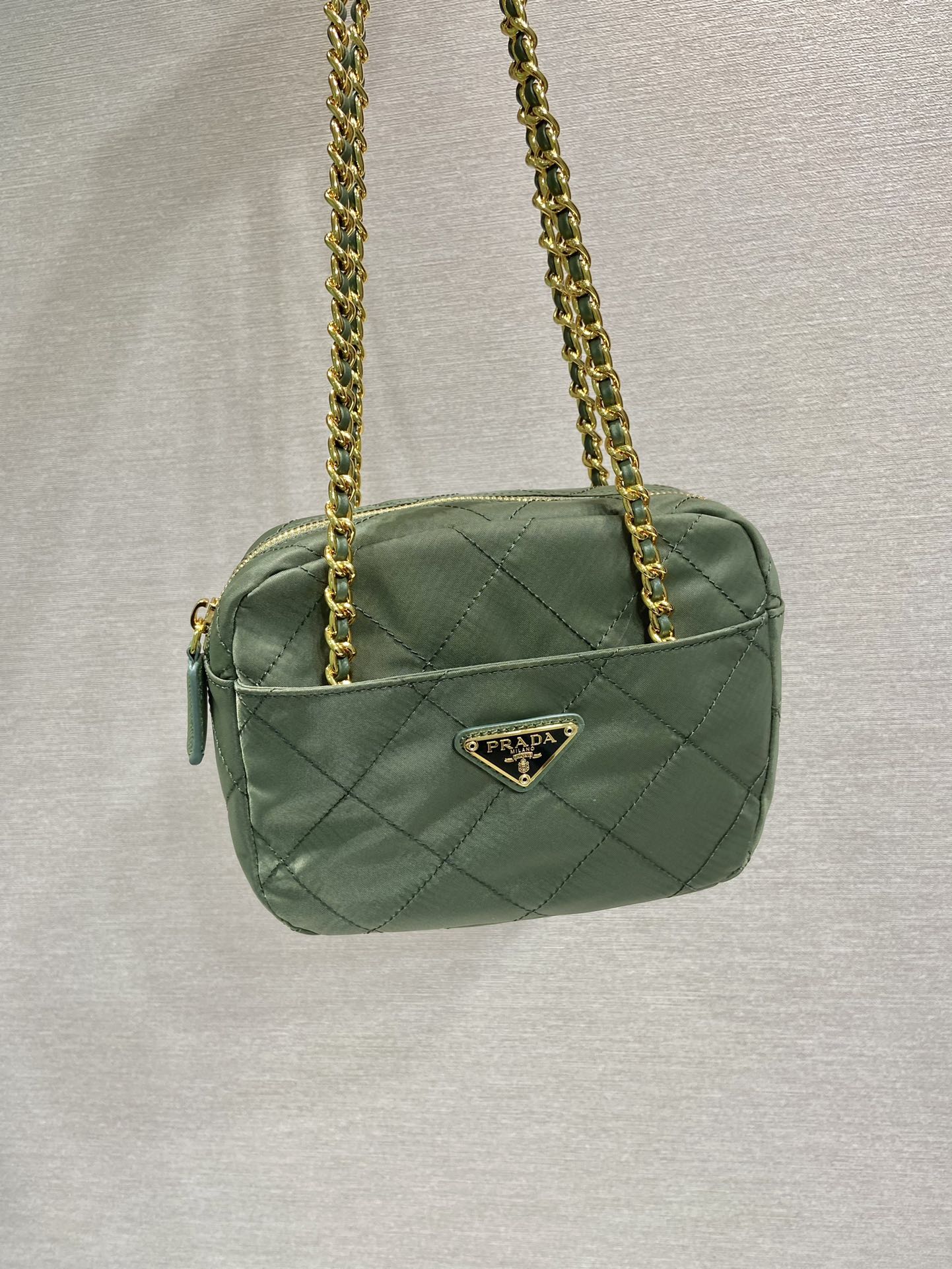 Prada QUILTED HOBO BAG 19 IN PICKLE GREEN HANDMADE NYLON GOLD HARDWARE